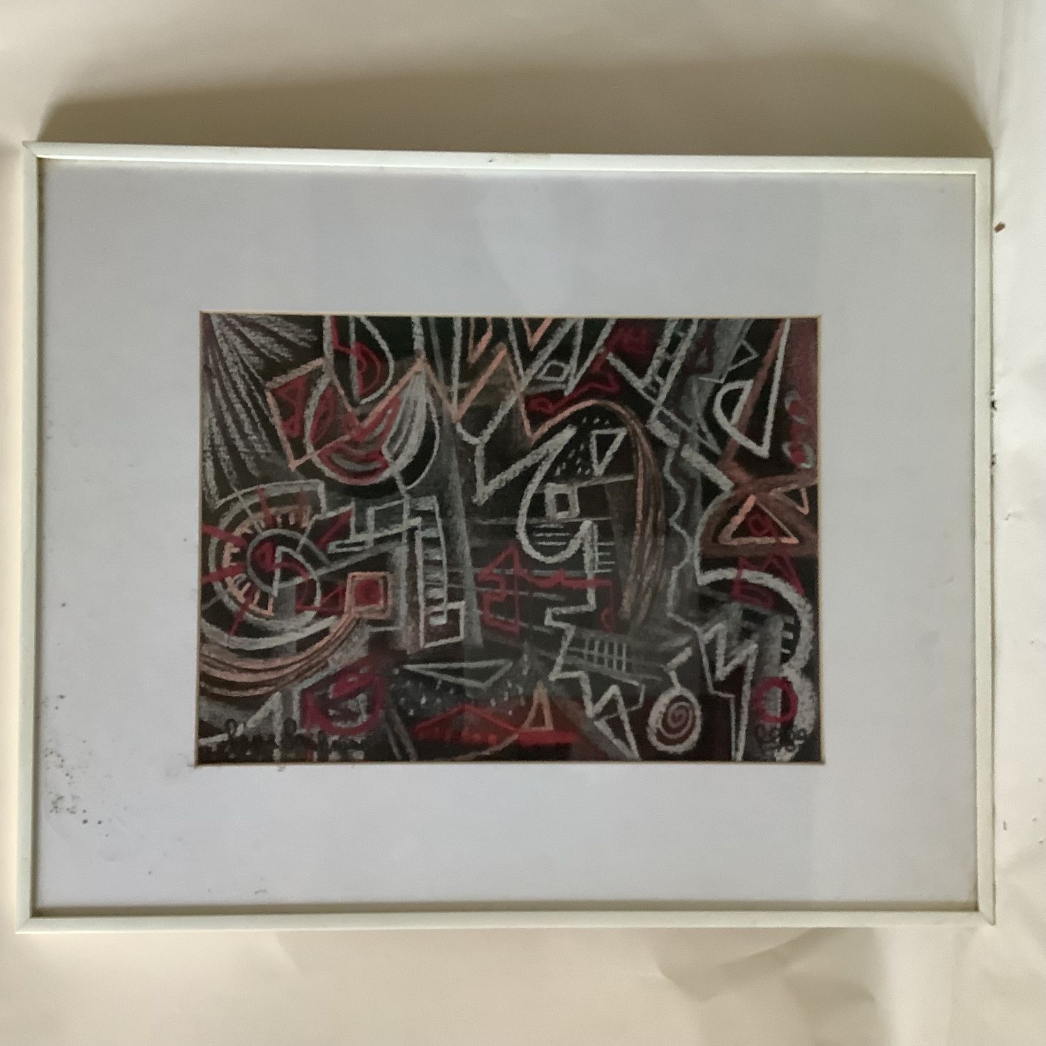 "Cerf-volant", composition géométrique de Pierre Saulnier (né en 1952). Pastel sur papier. 1989. 24 x 32 cm.