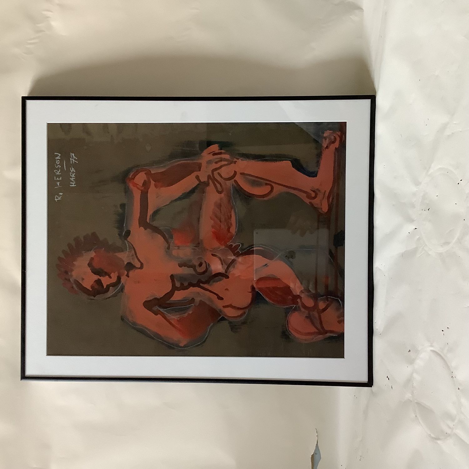 Nu masculin de Roger Herson (1922-2008) daté de 1977. Gouache sur papier. 50 x 40 cm.