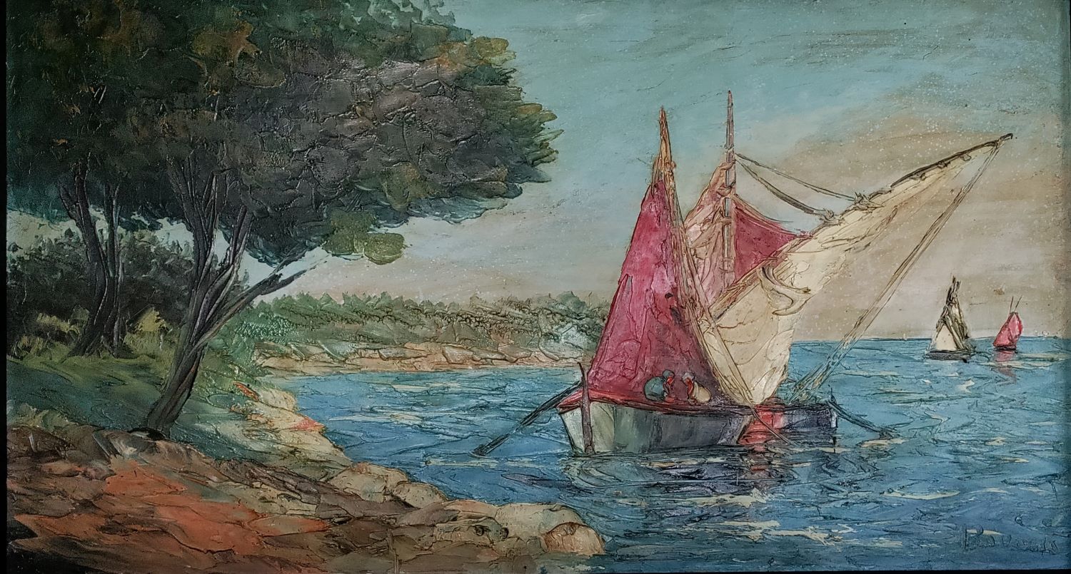 Voiliers en bord de côte, grand format signée Bouard