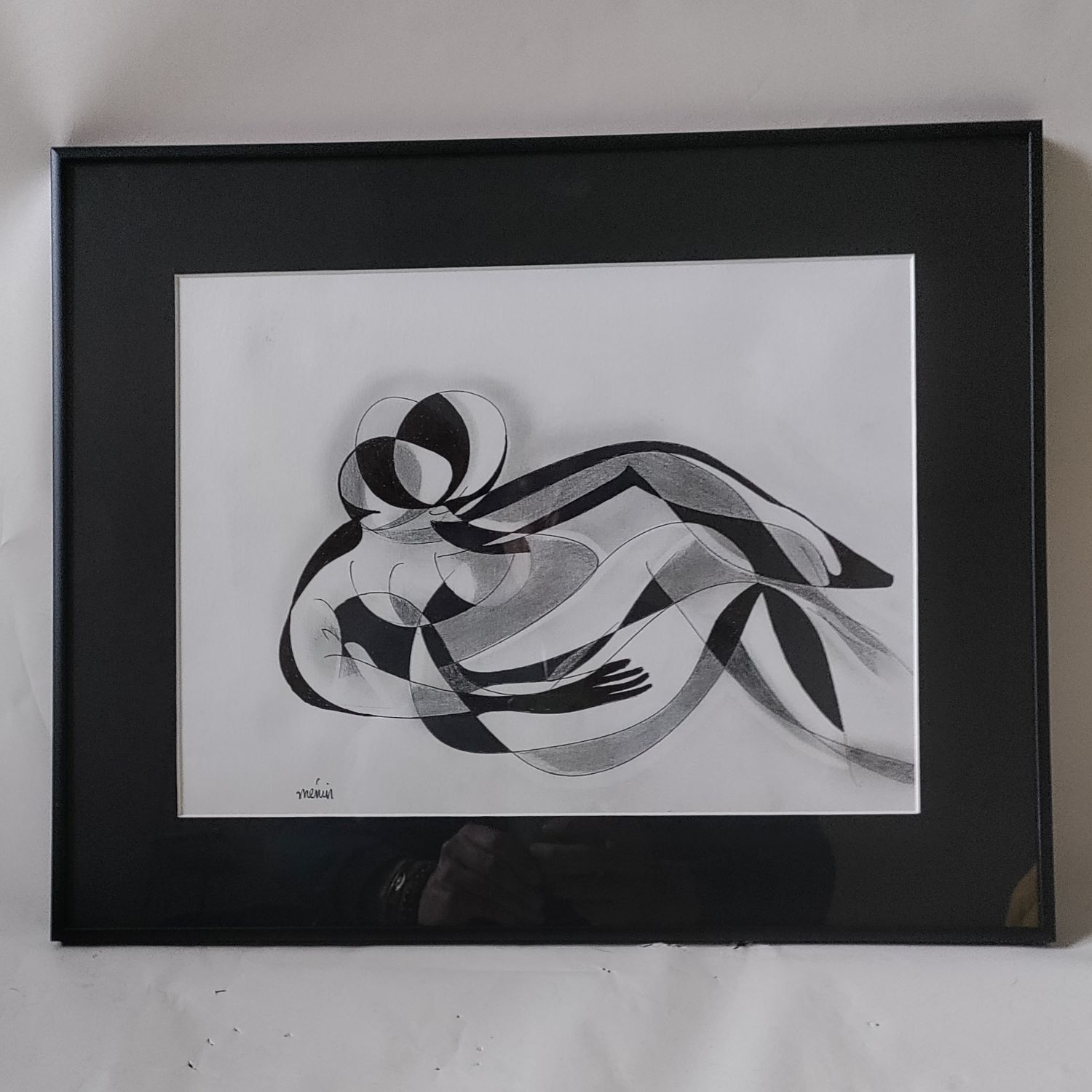 Couple enlacé de Roger Ménin (1925-2020). Encre et crayon sur papier. 24 x 32 cm.