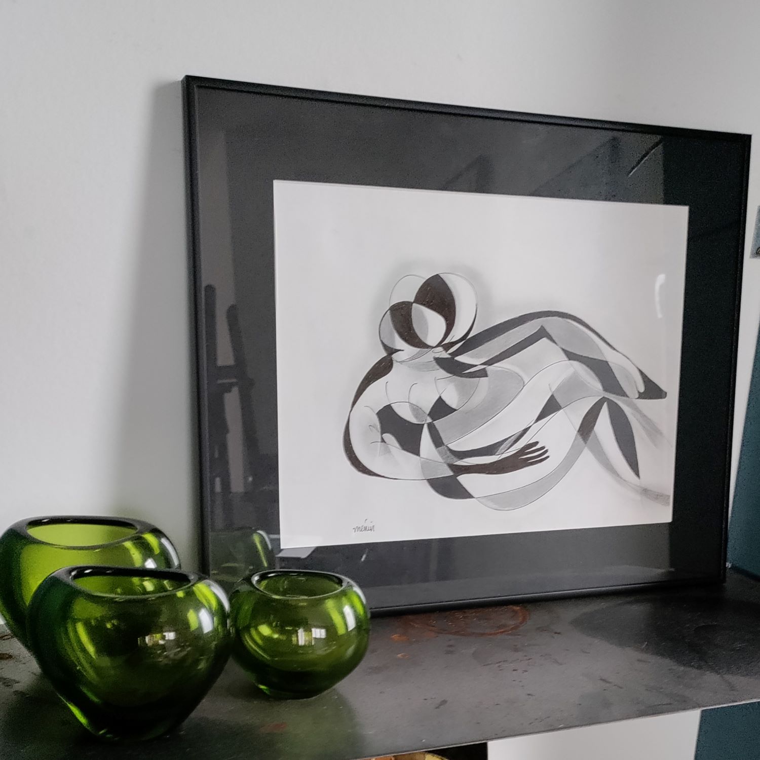 Couple enlacé de Roger Ménin (1925-2020). Encre et crayon sur papier. 24 x 32 cm.