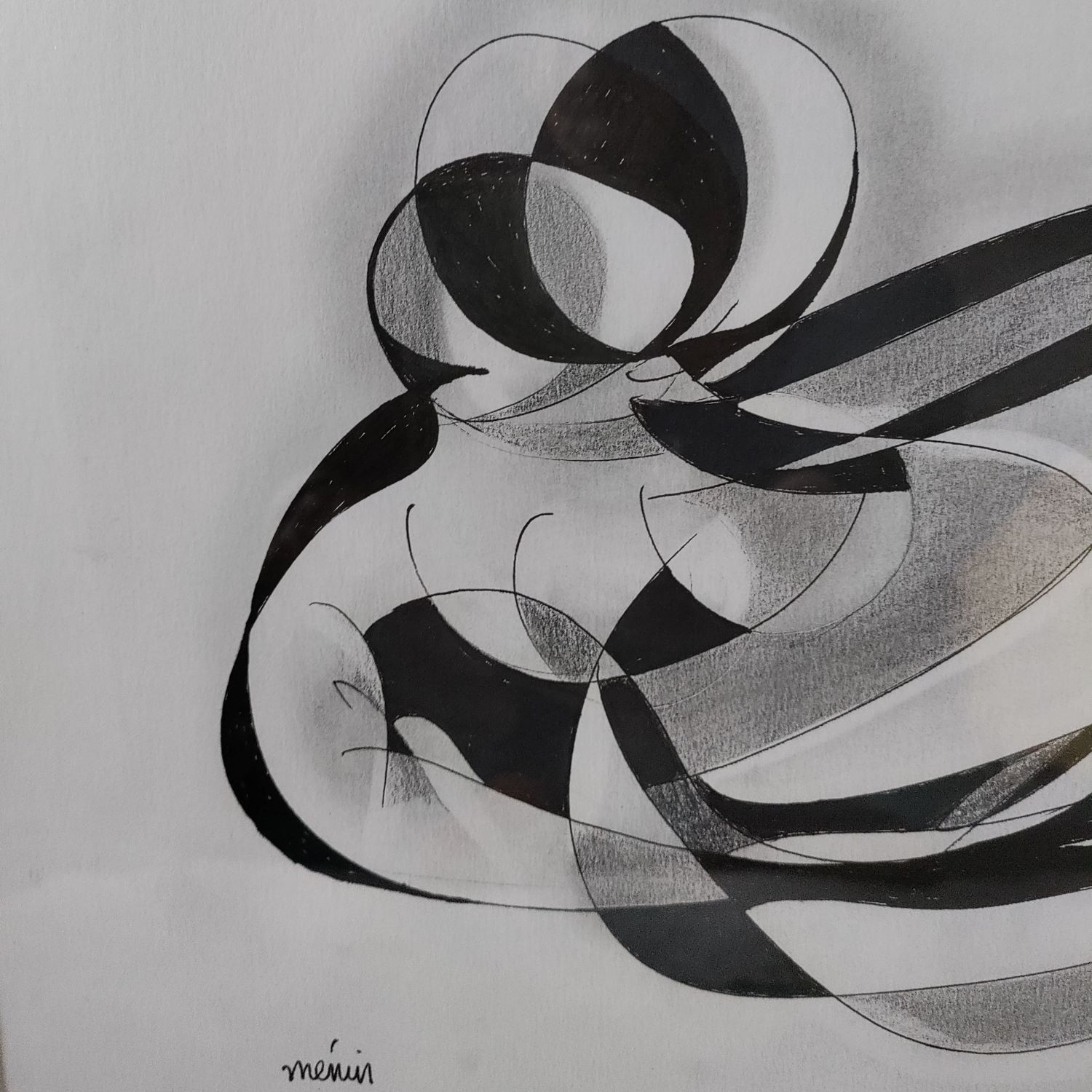 Couple enlacé de Roger Ménin (1925-2020). Encre et crayon sur papier. 24 x 32 cm.