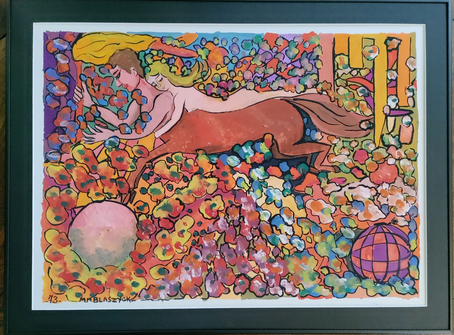 Marie-Madeleine Blaszyck (1904-2003). " L'enlèvement de Déjanire par le centaure Nessos ". Gouache sur papier. 36 x 51 cm