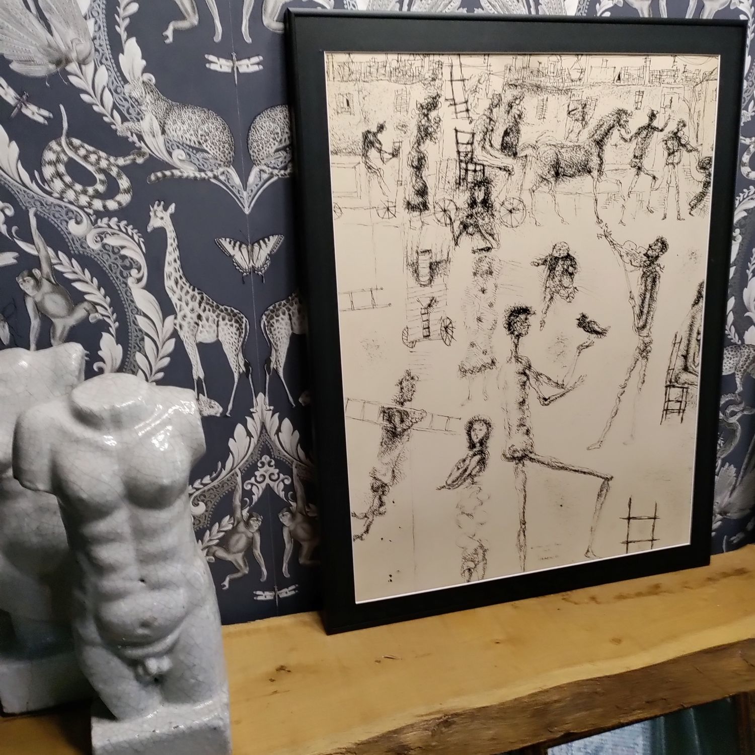 Burt Hasen (1921-2007). Encre sur papier datée de 1961. 63 x 48 cm. Dédicacée à "Claire and Juan".
