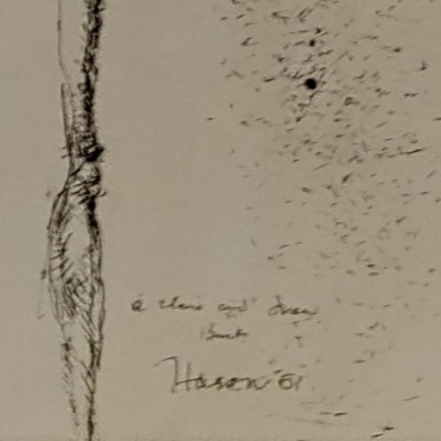 Burt Hasen (1921-2007). Encre sur papier datée de 1961. 63 x 48 cm. Dédicacée à "Claire and Juan".