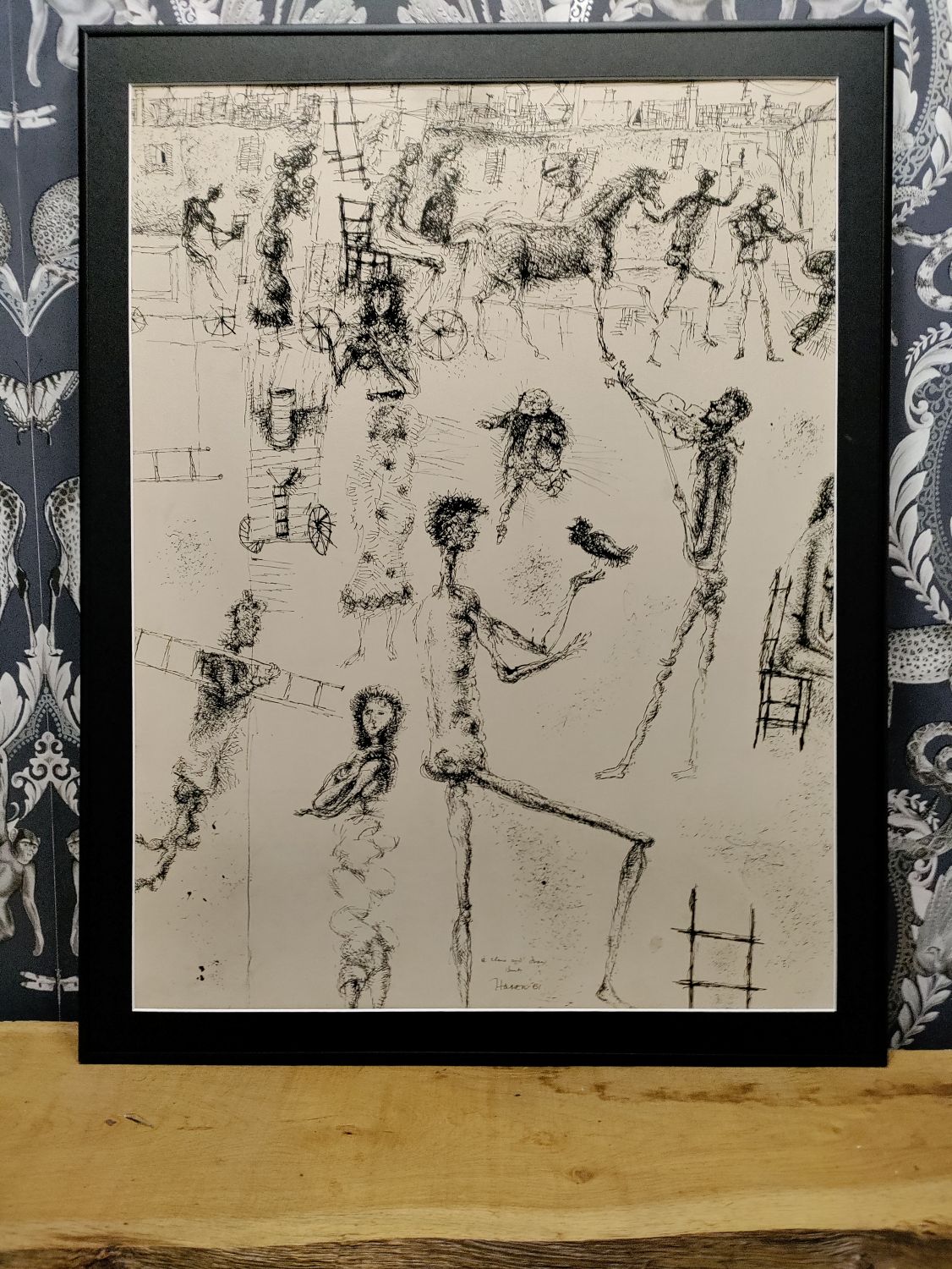 Burt Hasen (1921-2007). Encre sur papier datée de 1961. 63 x 48 cm. Dédicacée à "Claire and Juan".