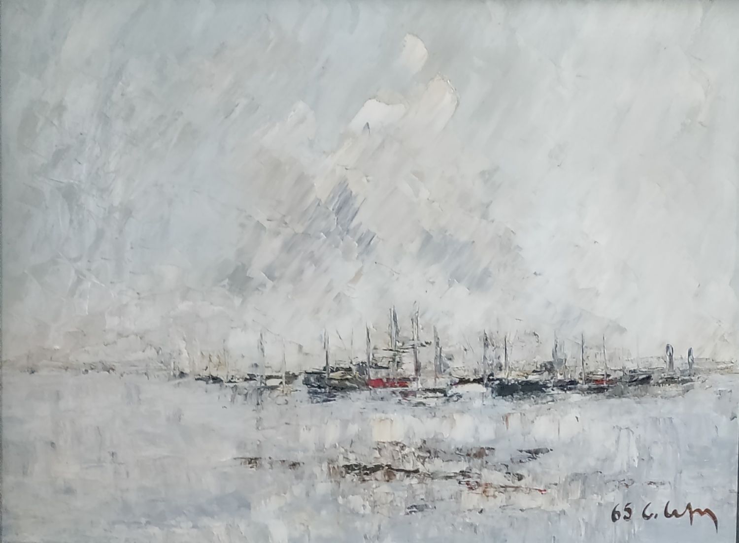 Paysage marin. Huile sur panneau datée de 1965. Signature indéchiffrée. 60 x 80 cm.