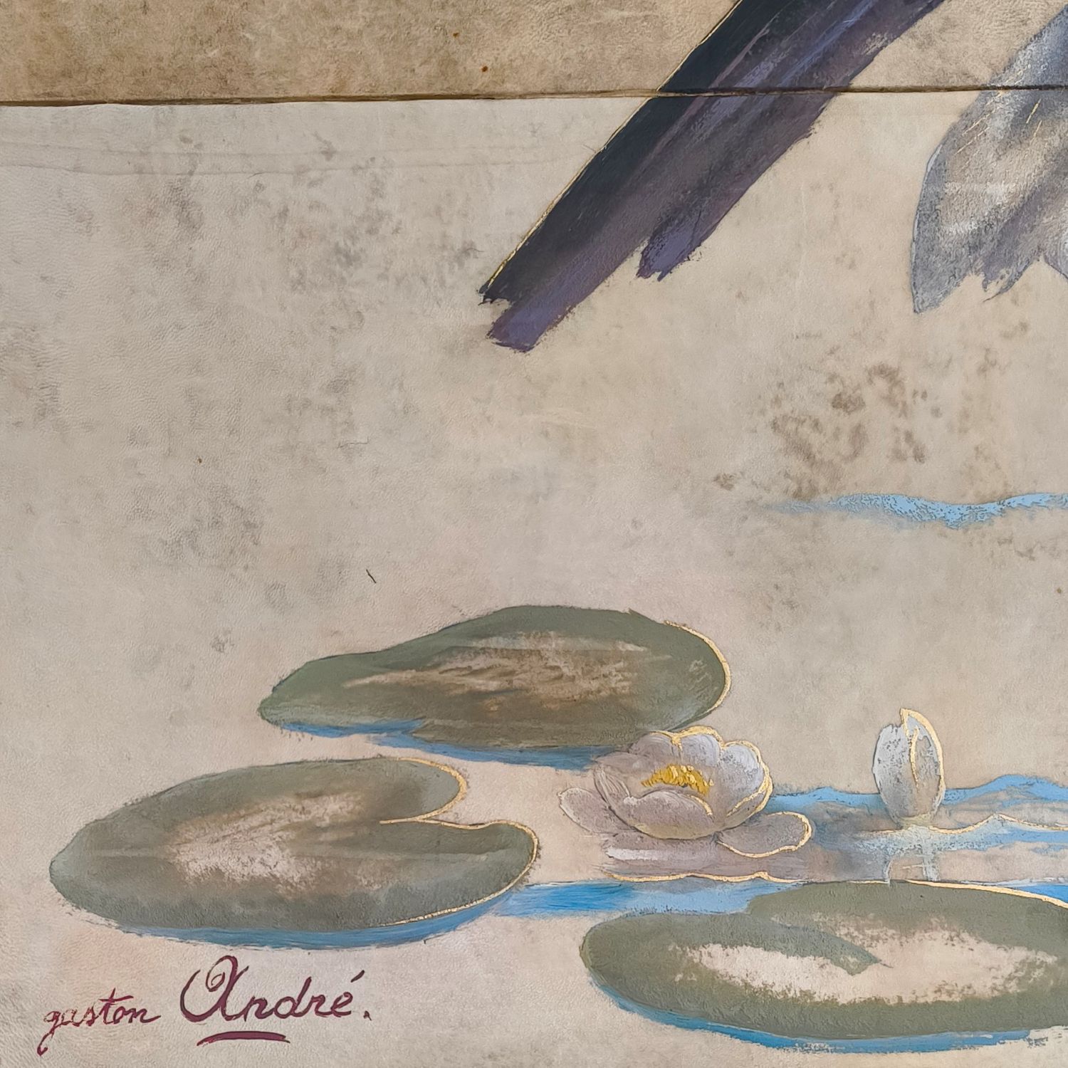 Gaston André (1884-1970). "Busard et butor". Huile sur parchemin (réunion de 12 panneaux). 80 x 125 cm. 