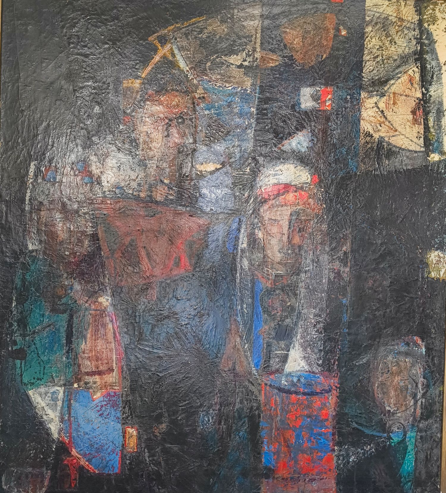 Guy Pro-Diaz (né en 1929). Mise au tombeau, Christ en Trinité au troisième jour, en élévation (état de lévitation des tellures spiritualisées). Huile sur toile. 120 x 135 cm. Daté 1947-1958.