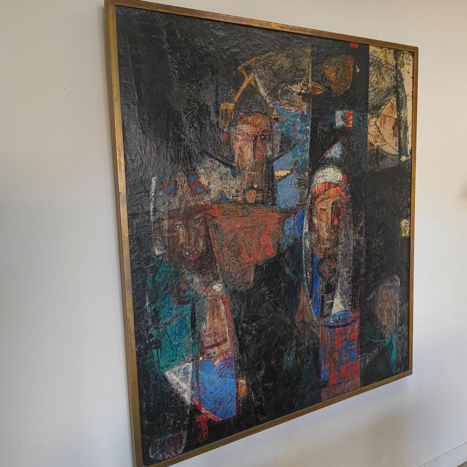 Guy Pro-Diaz (né en 1929). Mise au tombeau, Christ en Trinité au troisième jour, en élévation (état de lévitation des tellures spiritualisées). Huile sur toile. 120 x 135 cm. Daté 1947-1958.