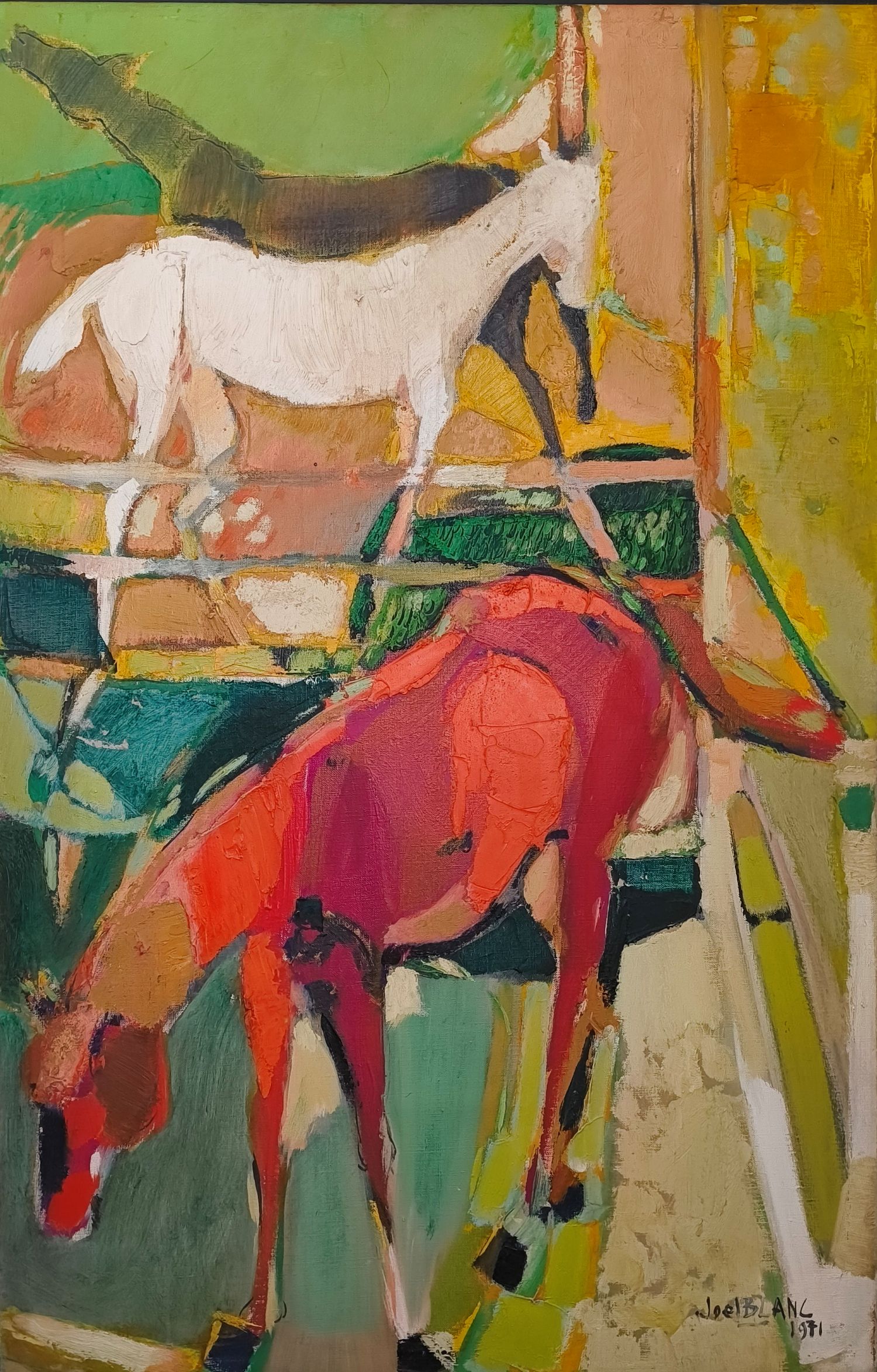 Joel Blanc. Huile sur toile datée de 1971. 100 x 65 cm.