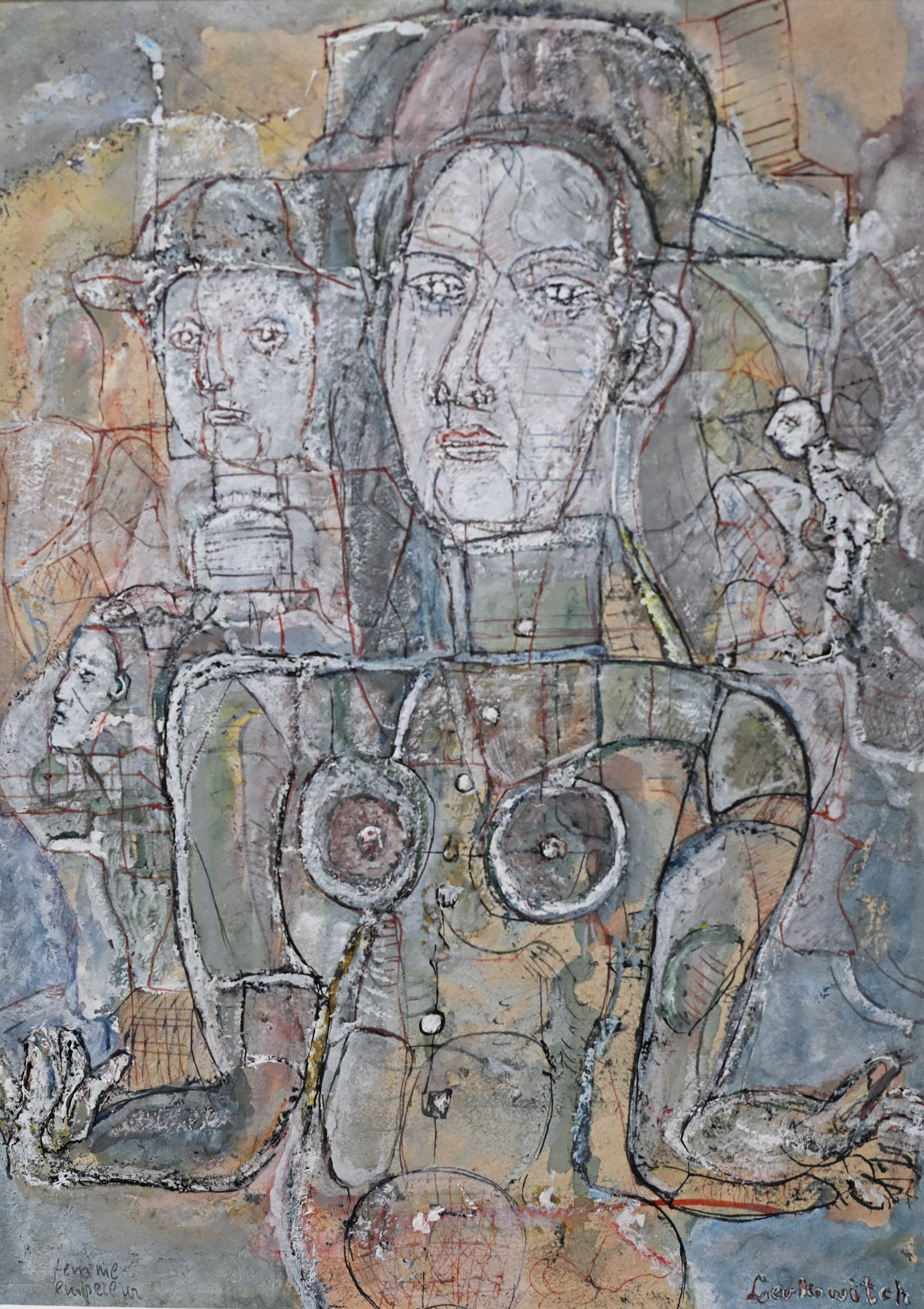Léon Levkovitch (né en 1936). Technique mixte (huile, gouache...) sur papier. 29 x 32 cm.