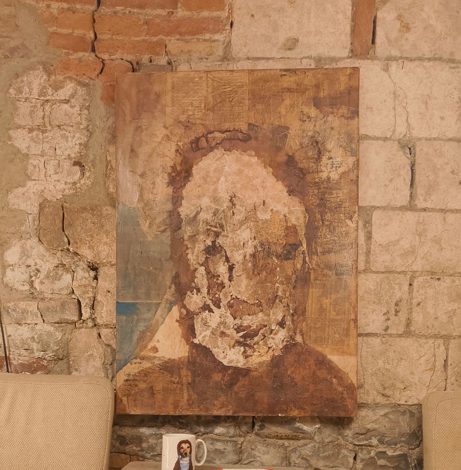 Christelle Morvan. Sans titre. Technique mixte sur toile. 93 x 65 cm. Signée.