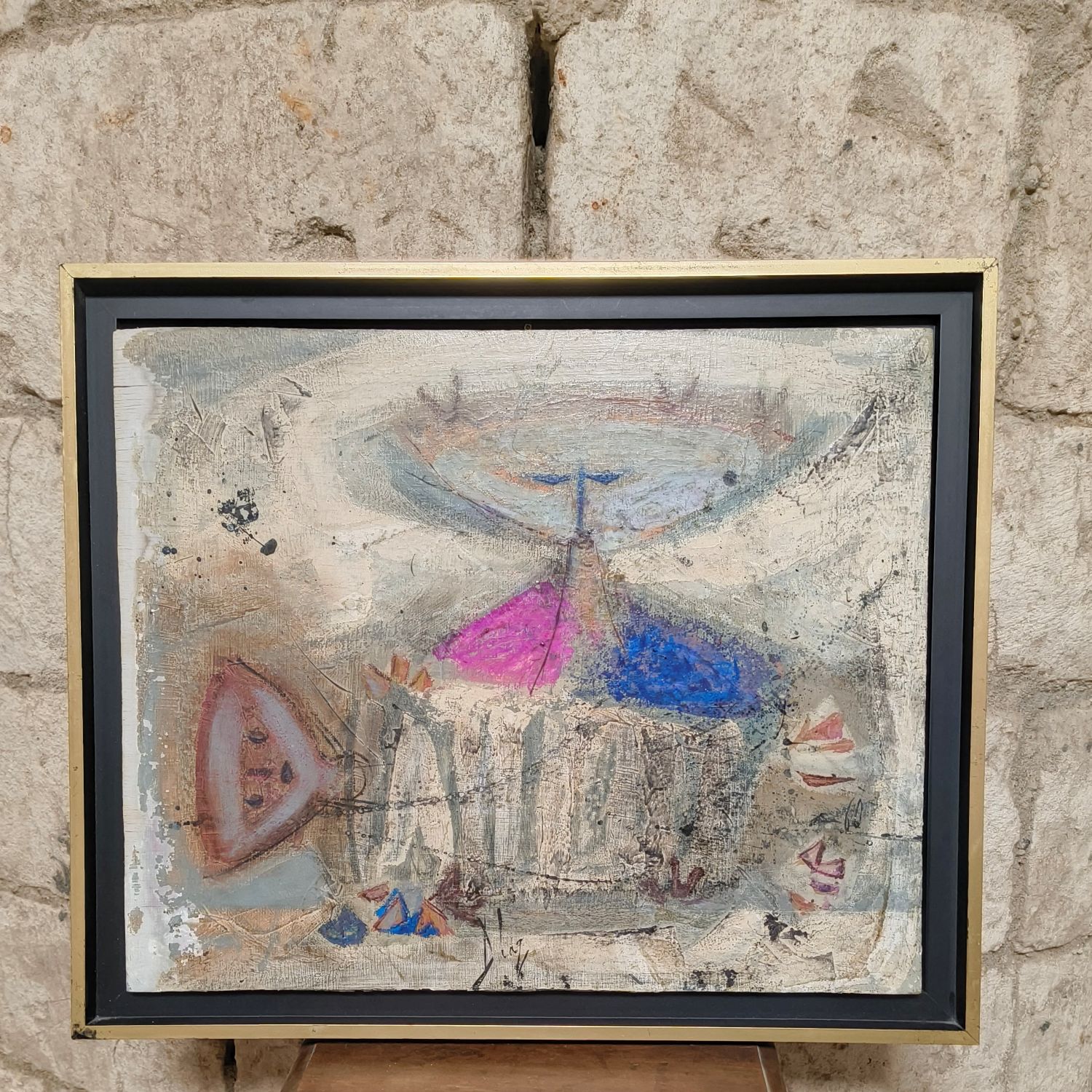 Guy Pro-Diaz. Huile sur Panneau intitulée "La chola y Uockalla " et datée de 1960. 38x46 cm.