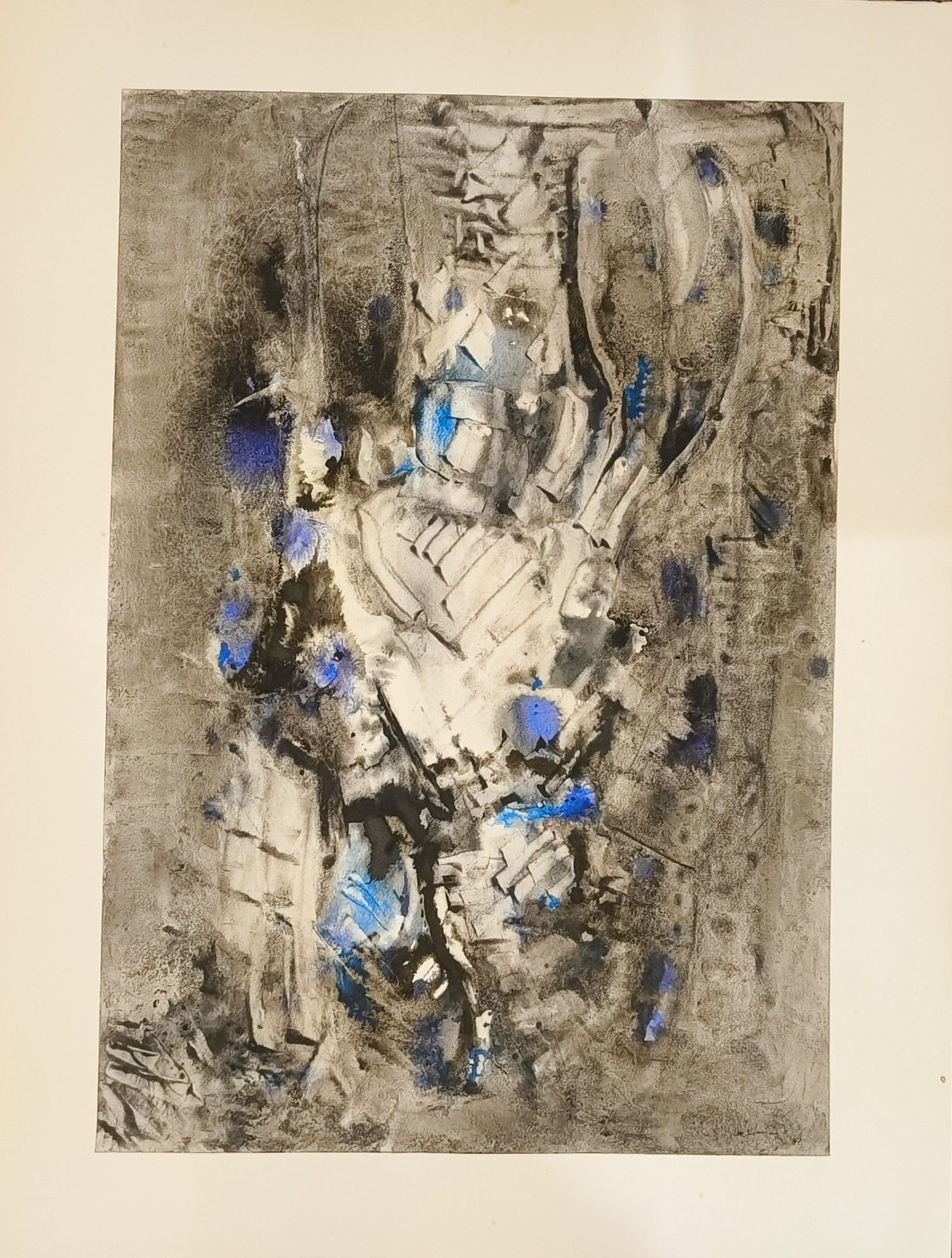 Vahe-André HEKIMYAN (1913-1997), dit Vahe HEKIMIAN. Sans titre. Aquarelle et lavis d'encre, signée et datée 1965 en bas à droite et collée sur une feuille de présentation. 54,5 x 37,5 cm.