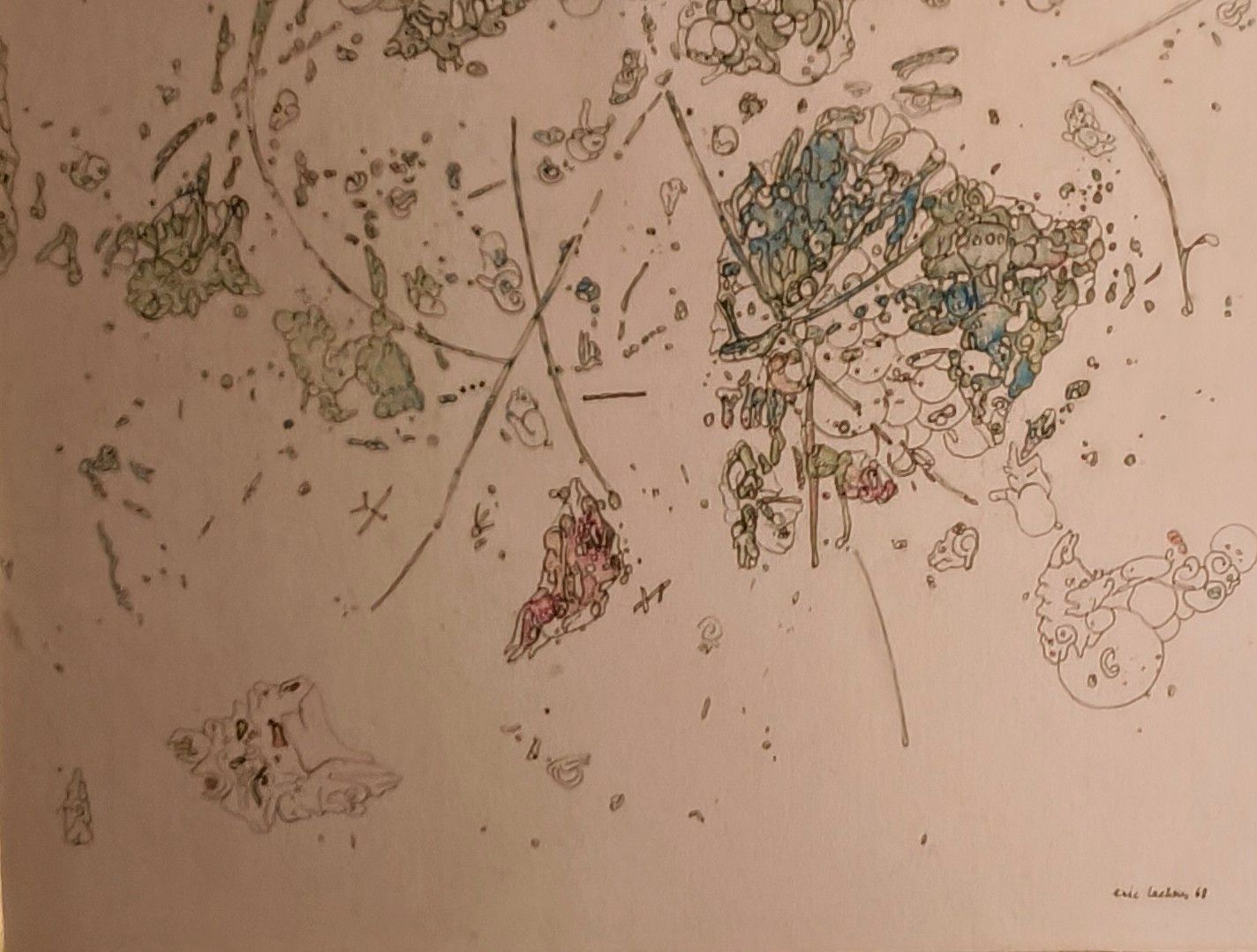 Eric Lachens. Encre et aquarelle datée de 1968. 18 x 23cm.