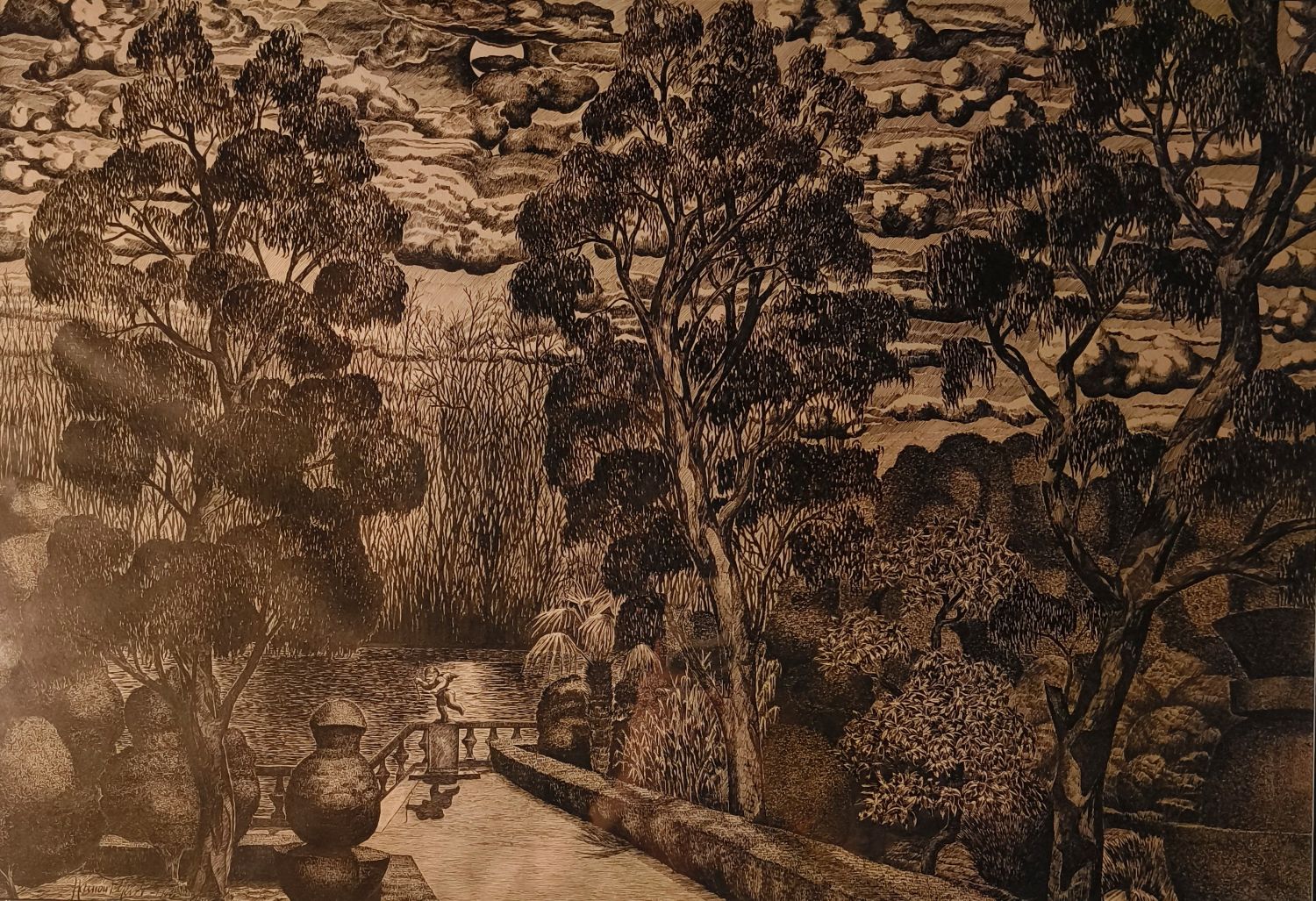 Encre sur papier de Ramon Fernandez Marti (1915-2010) datée de 1944. 47 x 67 cm.