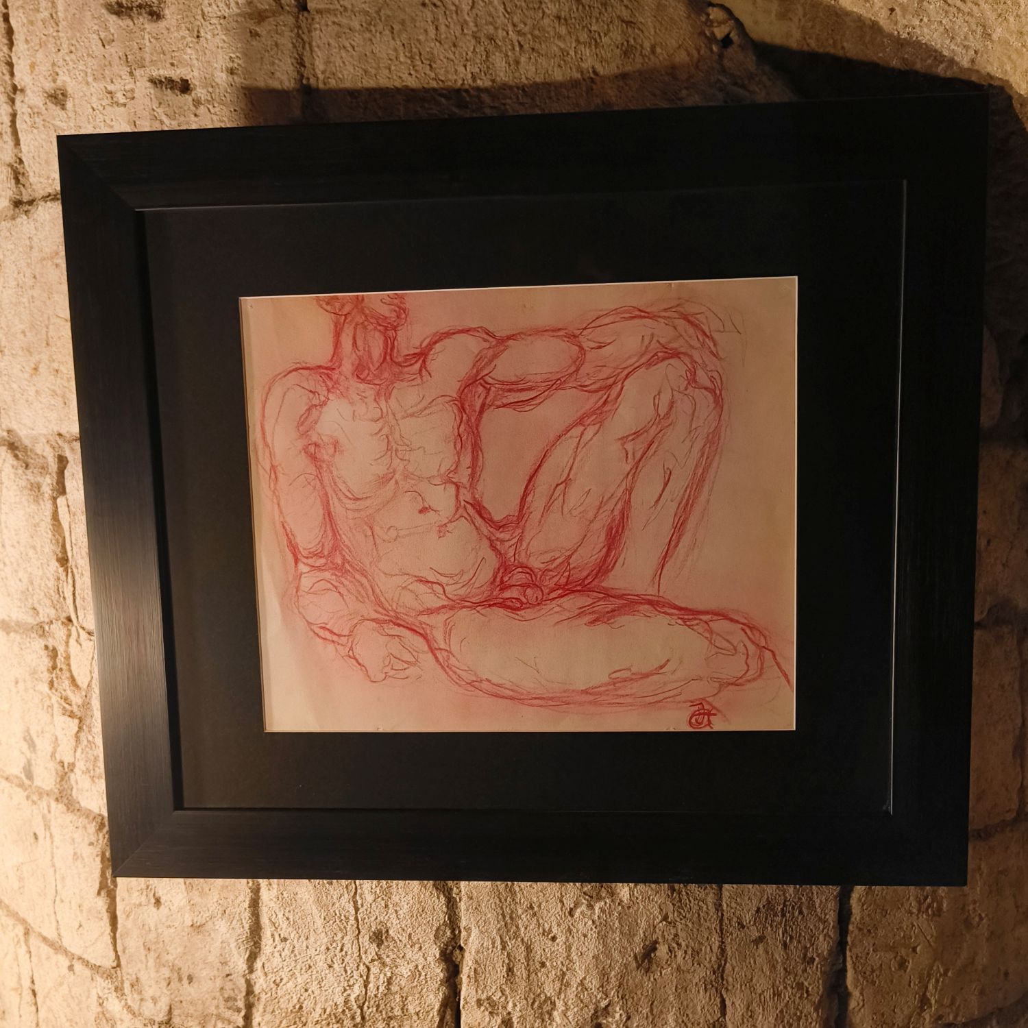 Nu masculin, pastel sur papier. Non signé. 44 x 36 cm hors cadre (61 x 71 cm avec cadre).