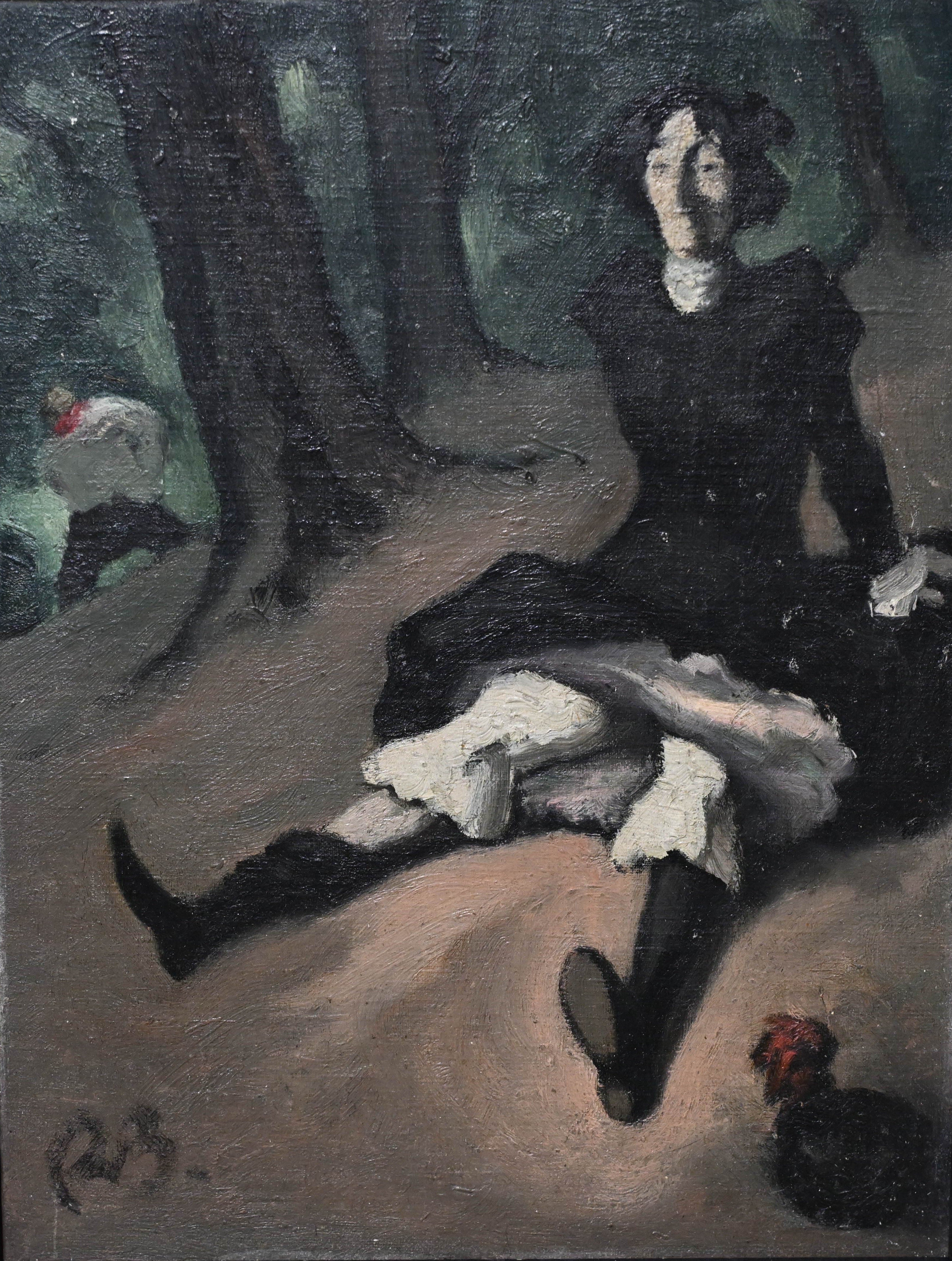 René BESSERVE (1883-1959). Huile sur panneau. 41 x 30 cm. Etiquette de titre au dos : "Un satyre passa."