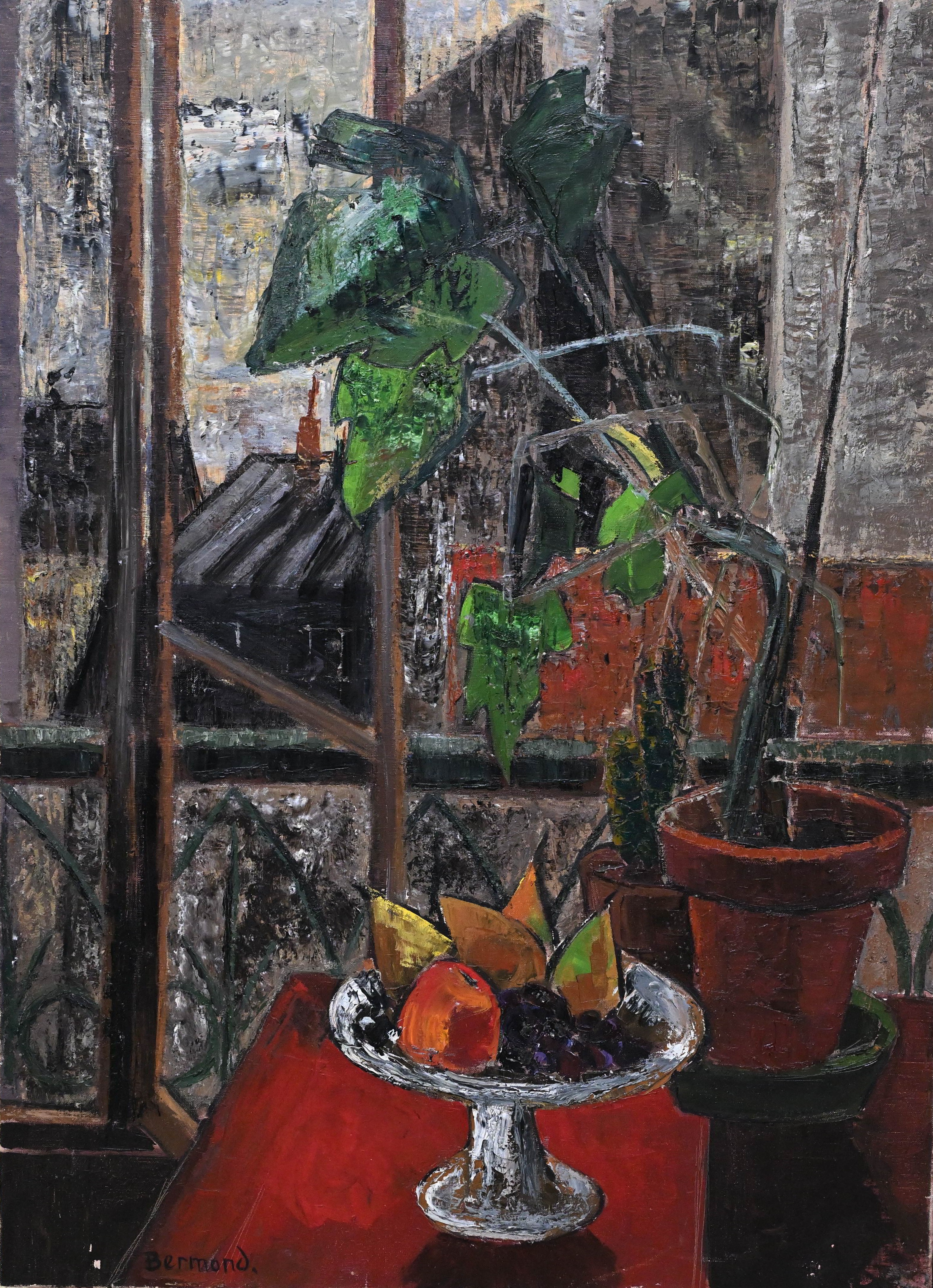 Marguerite Bermond (1911-1991) dite Marg. Huile sur toile titrée au dos "le philodendron" et datée de 1953. 120 x 80 cm.