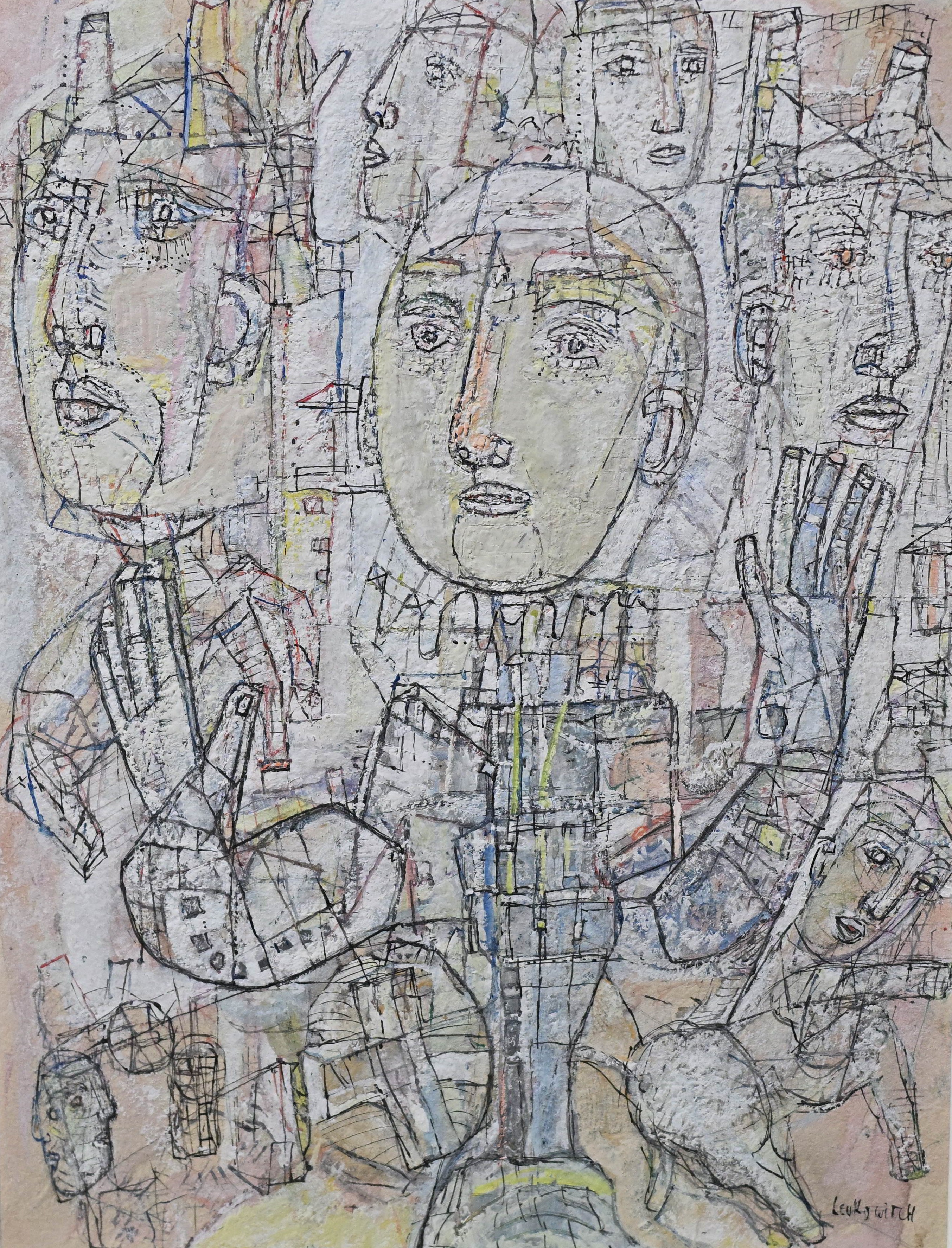 Léon Levkovitch (né en 1936). Technique mixte (huile, gouache...) sur papier. 29 x 32 cm.