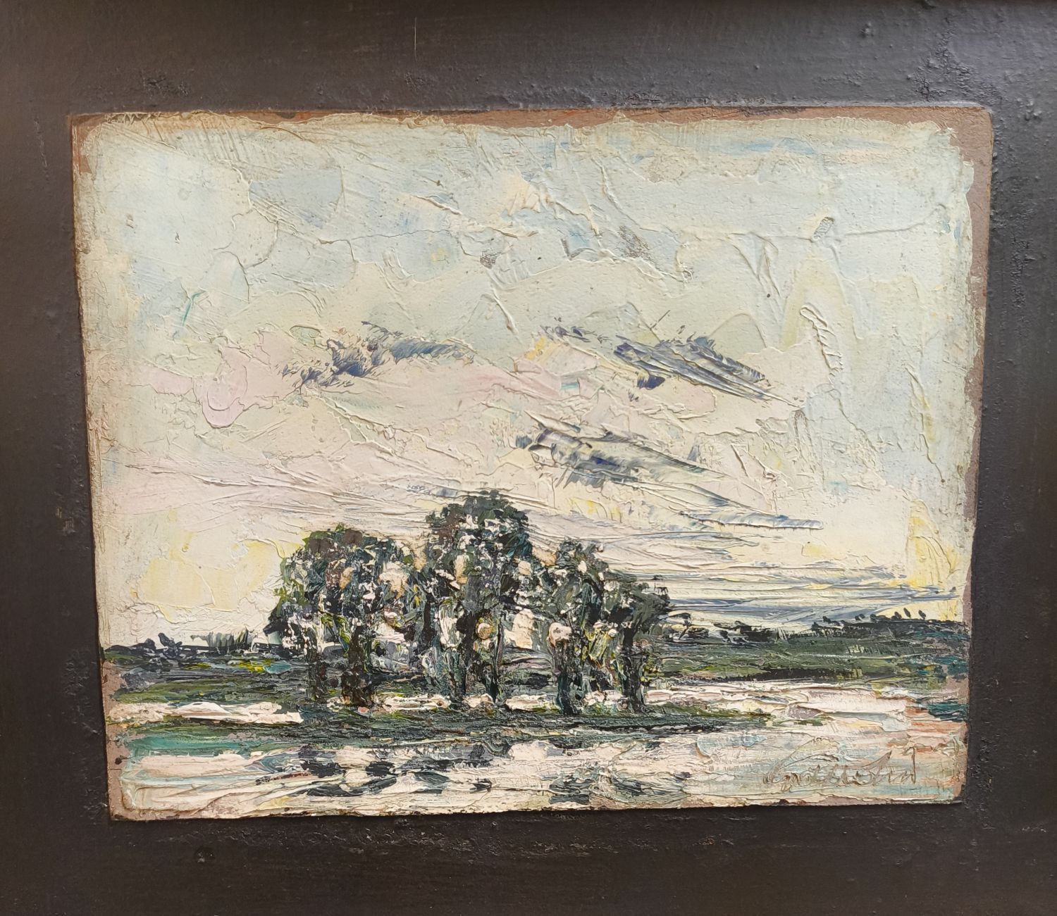 Gaudin (?). Paire d'huiles sur carton marouflé sur panneau. 20 x 24 cm.