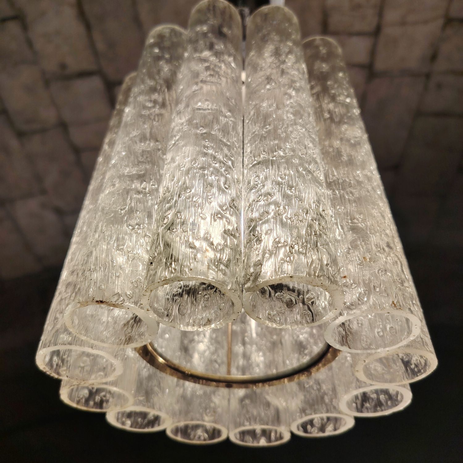 Suspension en tubes de verre texturé, Doria Leuchten