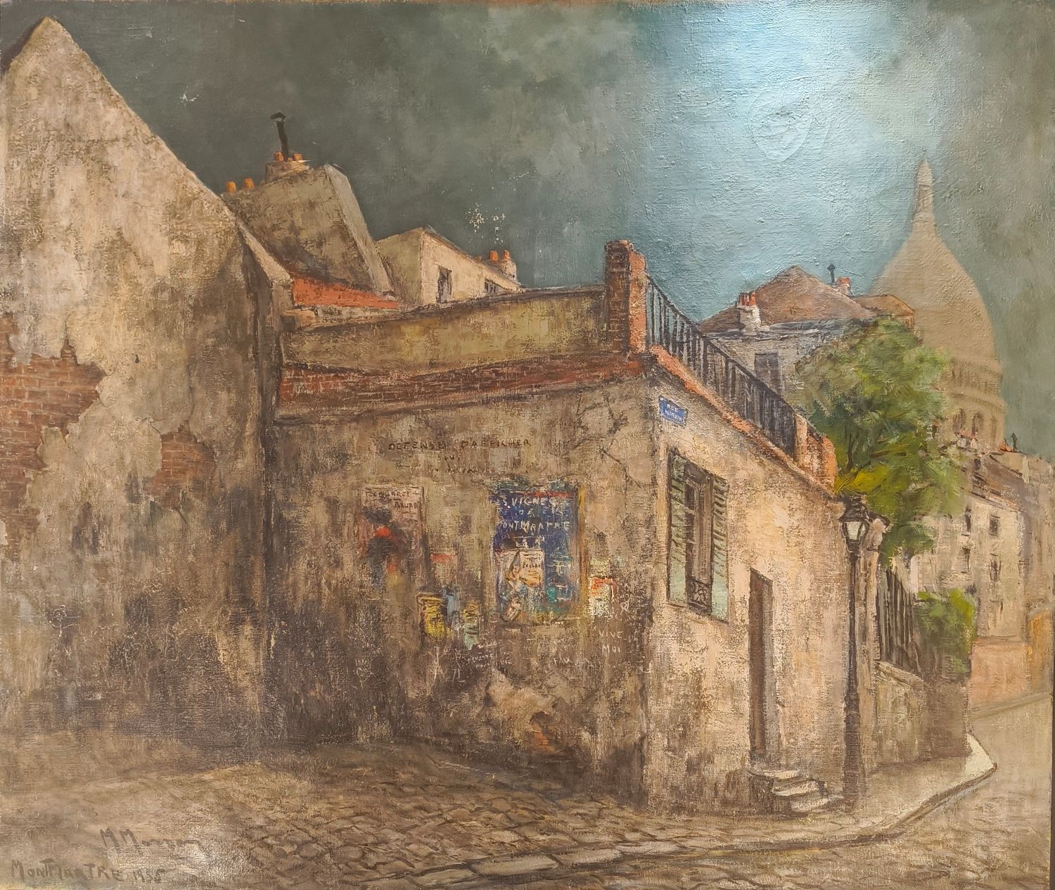 Marcel Masson (1911-1988). Montmartre, la rue Norvins. Huile sur toile datée de 1956. 130 x 110 cm.