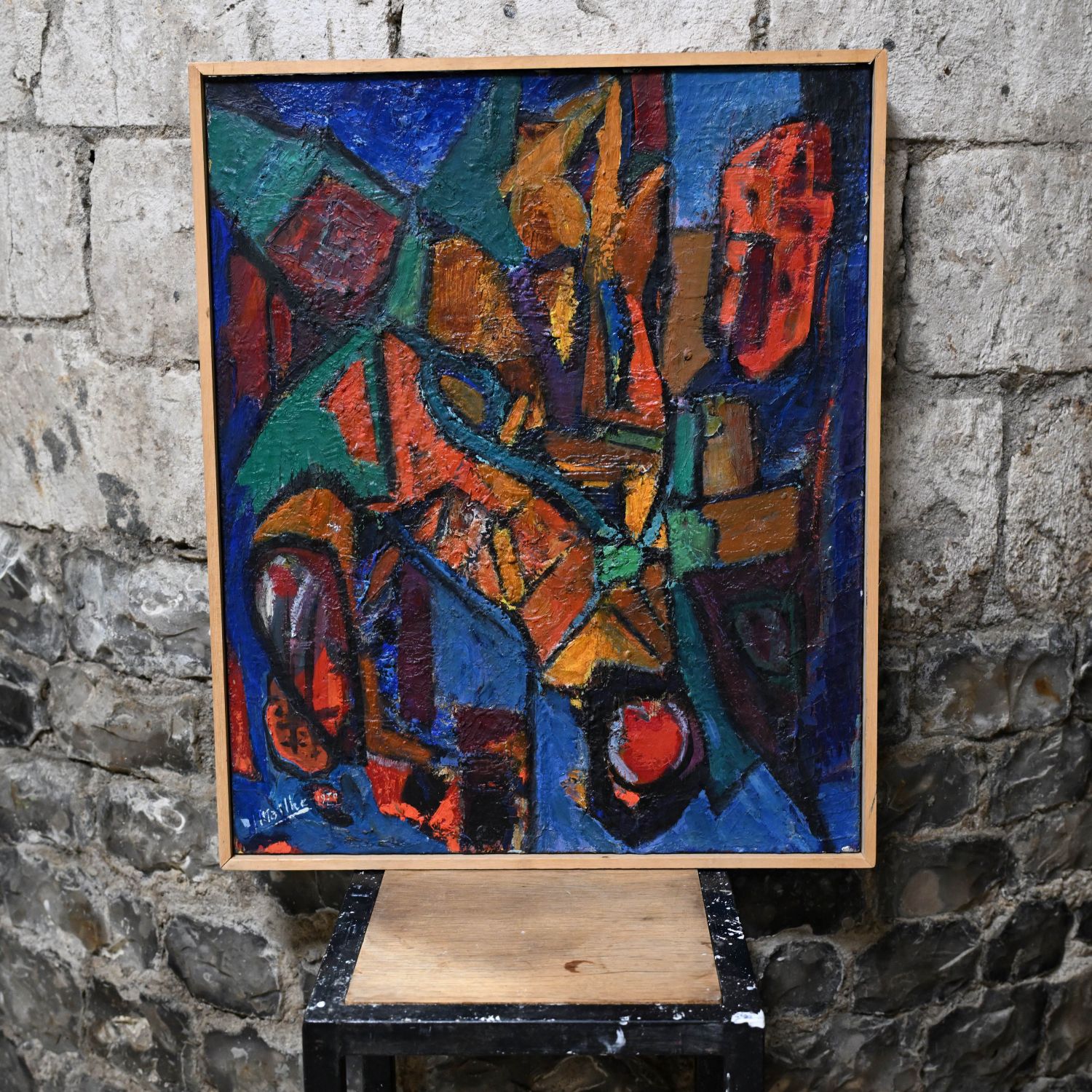 Jean Maïlhe, « Les paons de la forêt de Brocéliande ». Huile sur toile datée 1970. 62 X 51 cm.