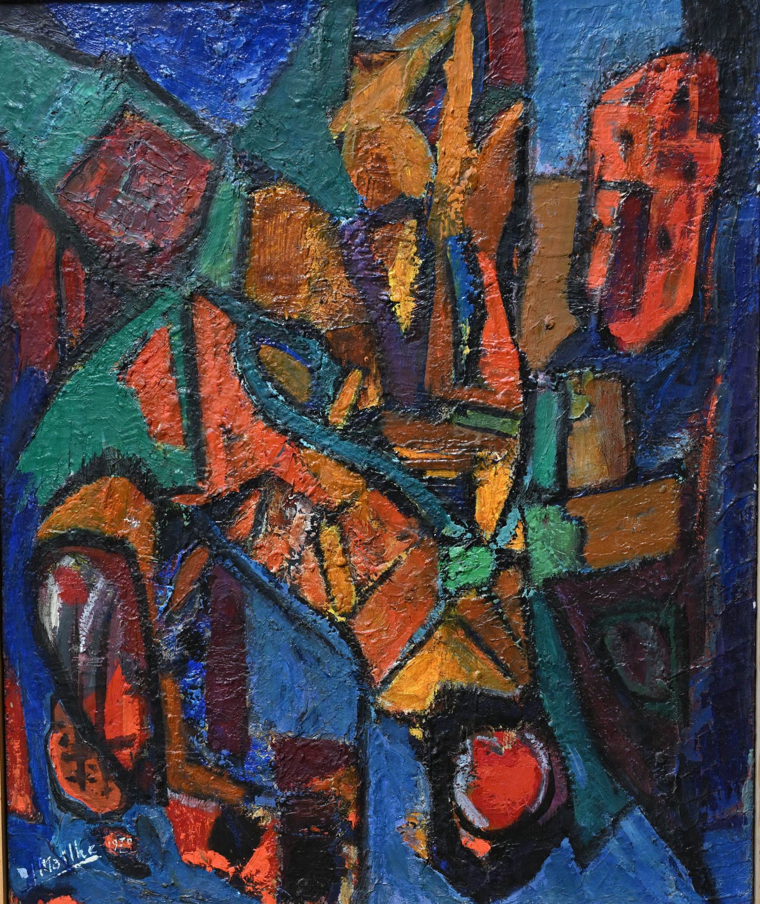 Jean Maïlhe, « Les paons de la forêt de Brocéliande ». Huile sur toile datée 1970. 62 X 51 cm.