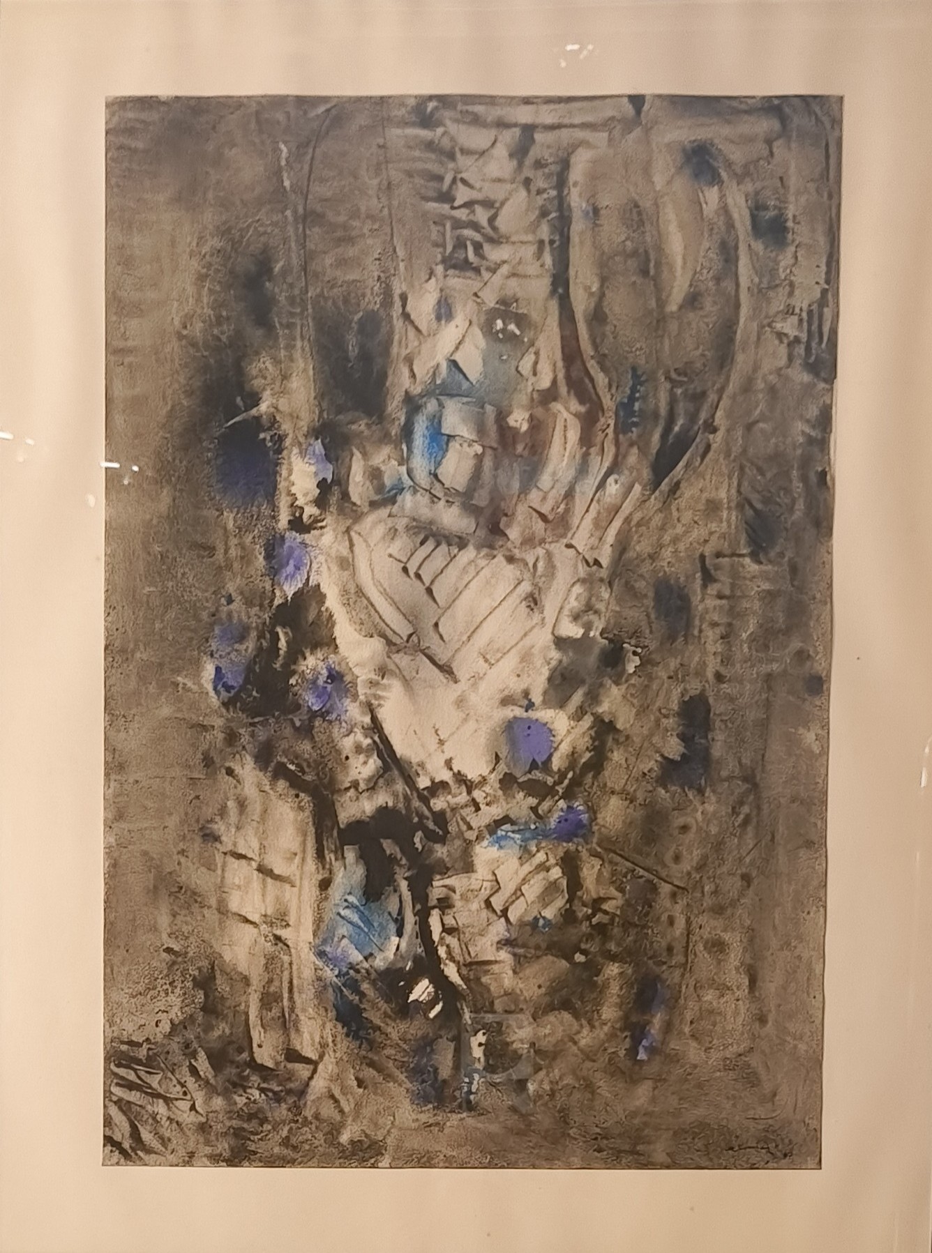 Vahe-André HEKIMYAN (1913-1997), dit Vahe HEKIMIAN. Sans titre. Aquarelle et lavis d'encre, signée et datée 1965 en bas à droite et collée sur une feuille de présentation. 54,5 x 37,5 cm.