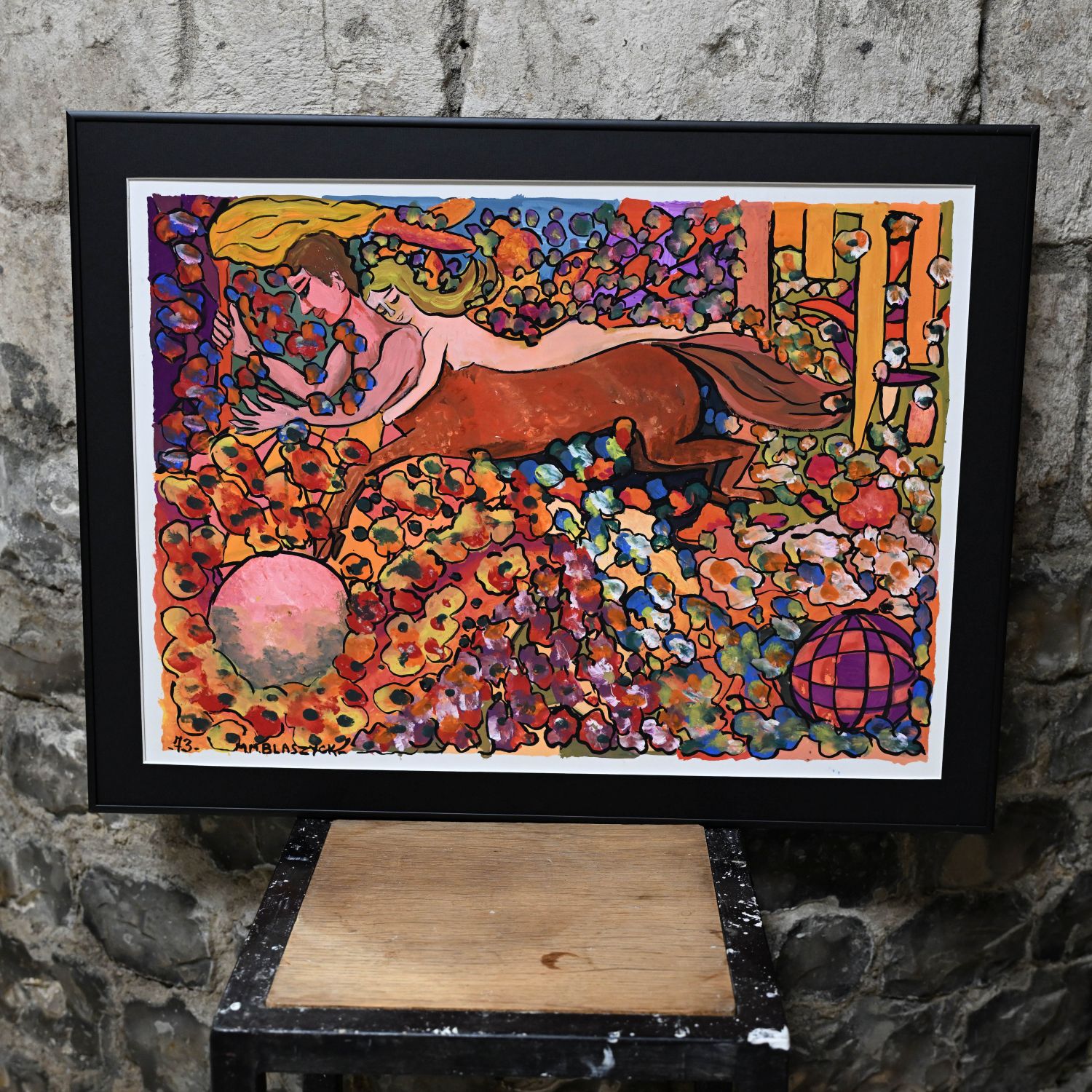 Marie-Madeleine Blaszyck (1904-2003). " L'enlèvement de Déjanire par le centaure Nessos ". Gouache sur papier. 36 x 51 cm