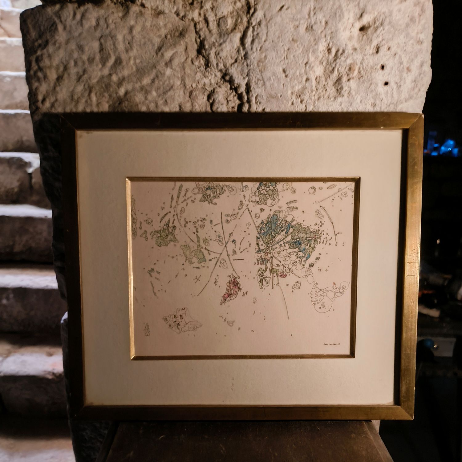 Eric Lachens. Encre et aquarelle datée de 1968. 18 x 23cm.