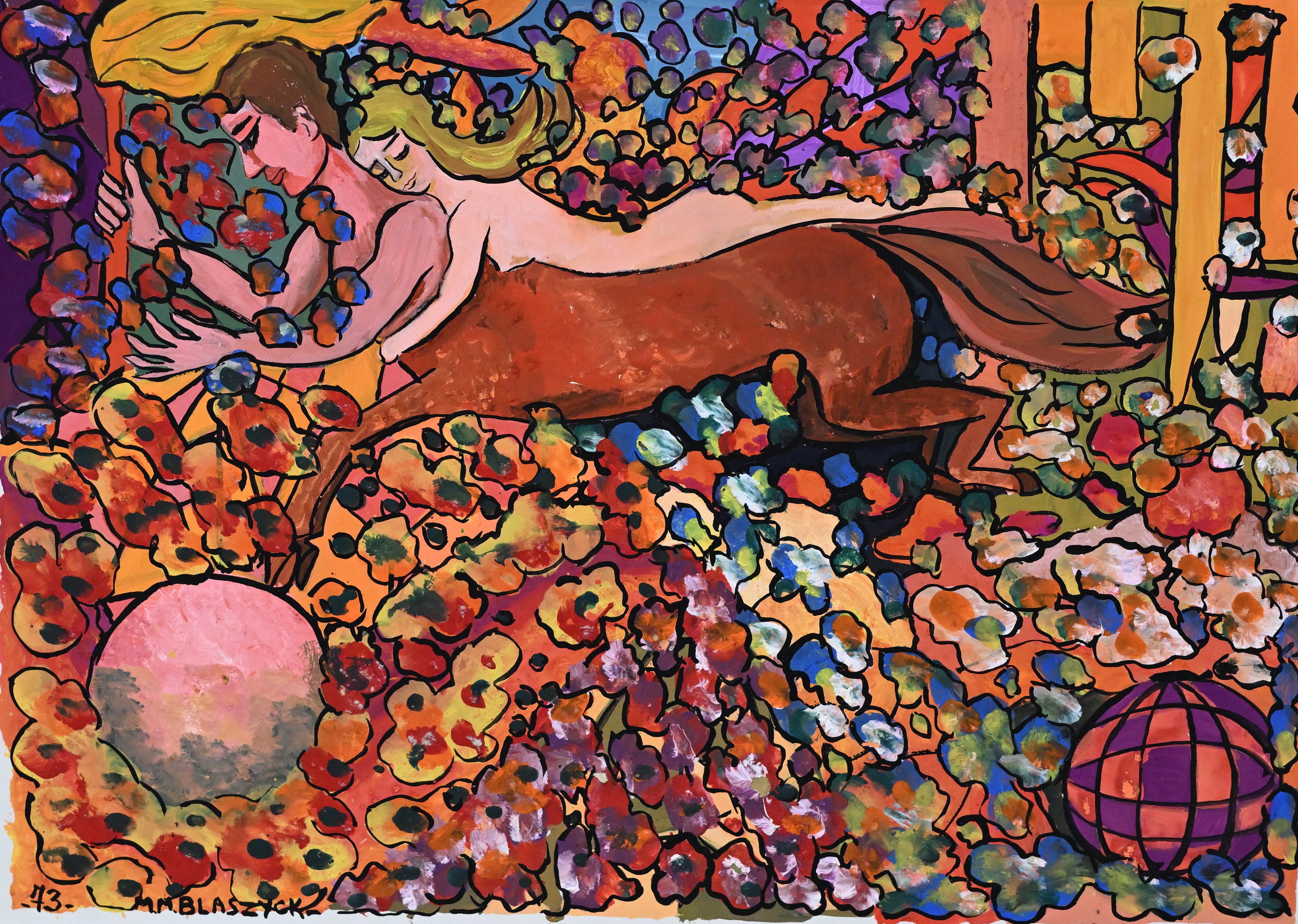 Marie-Madeleine Blaszyck (1904-2003). " L'enlèvement de Déjanire par le centaure Nessos ". Gouache sur papier. 36 x 51 cm