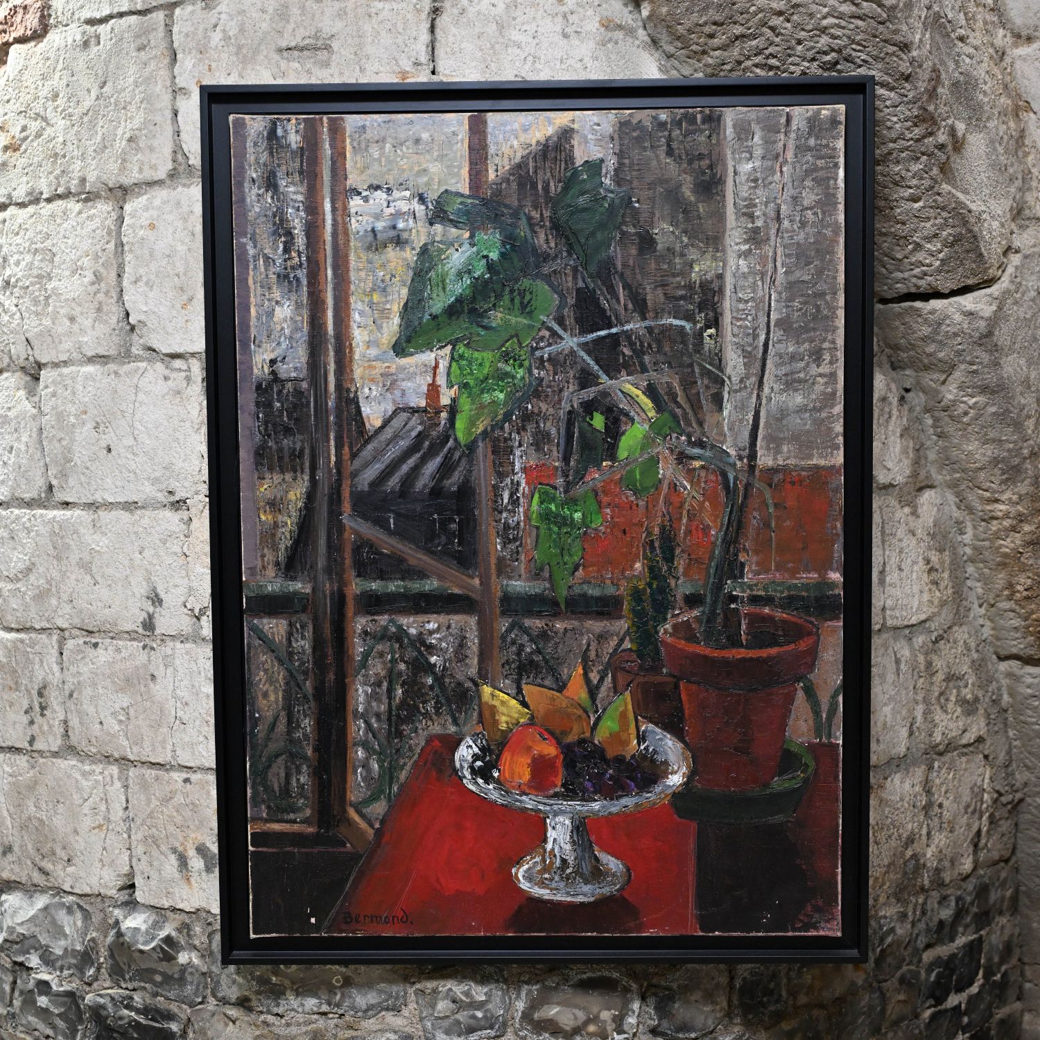 Marguerite Bermond (1911-1991) dite Marg. Huile sur toile titrée au dos "le philodendron" et datée de 1953. 120 x 80 cm.