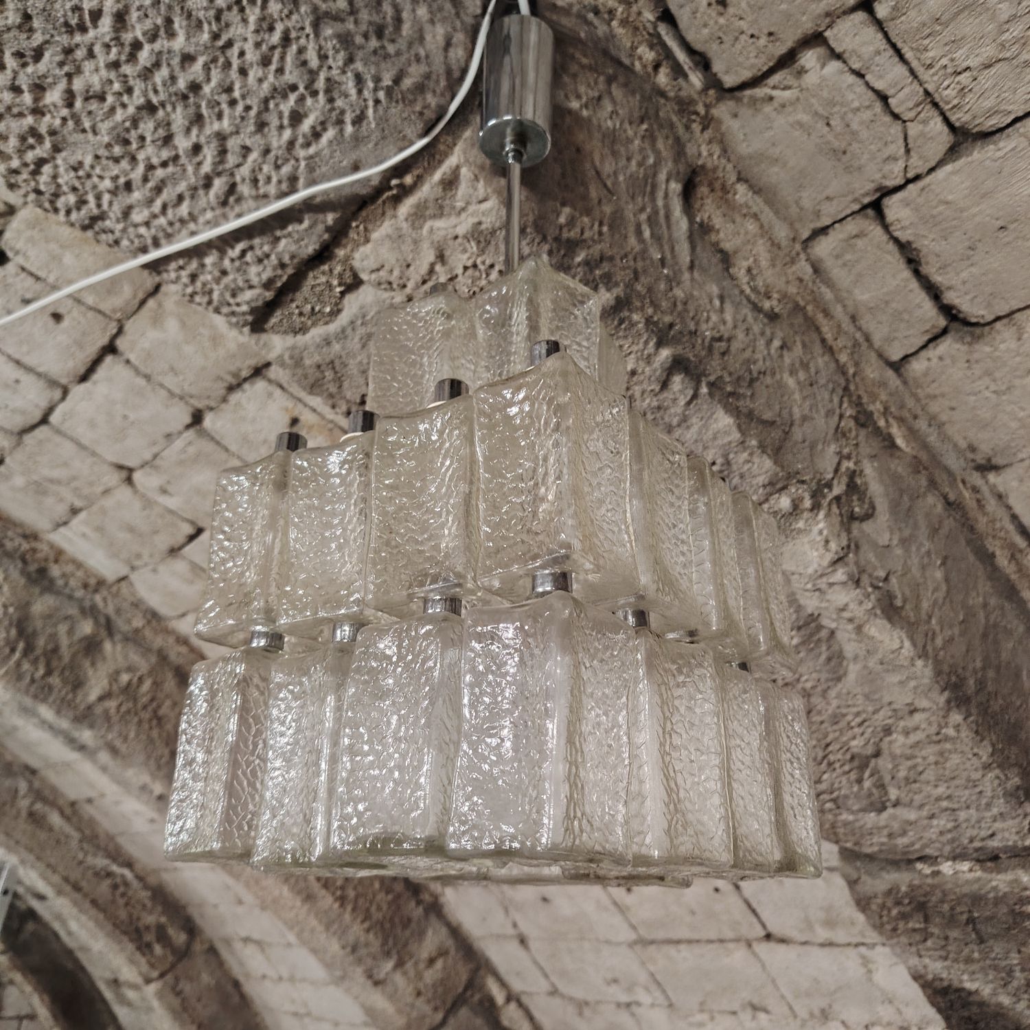 Suspension en verre et inox – circa 1970