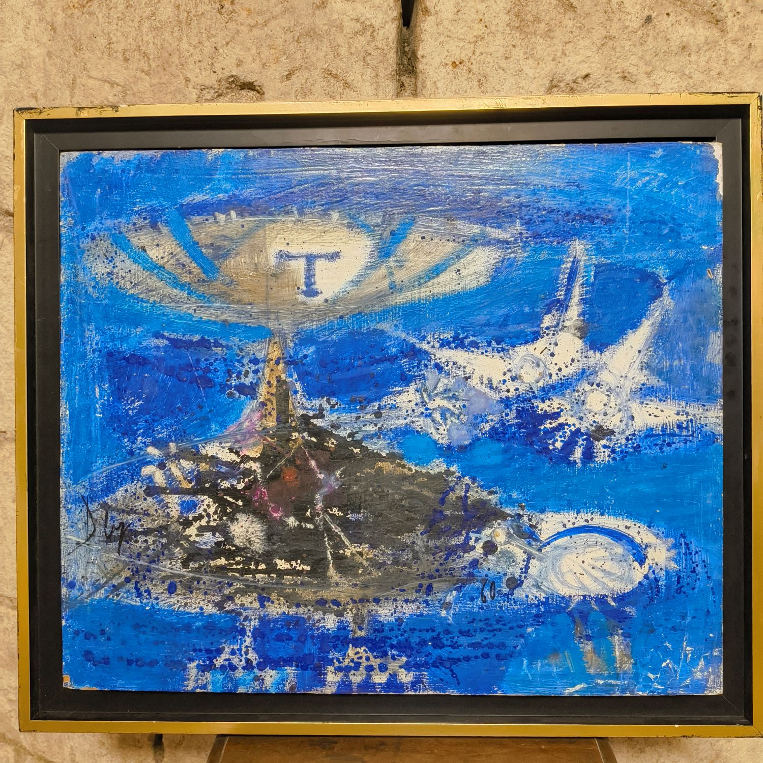 Guy Pro-Diaz. Huile sur Panneau intitulée "La chola y las palomas" et datée de 1960. 38x46 cm.