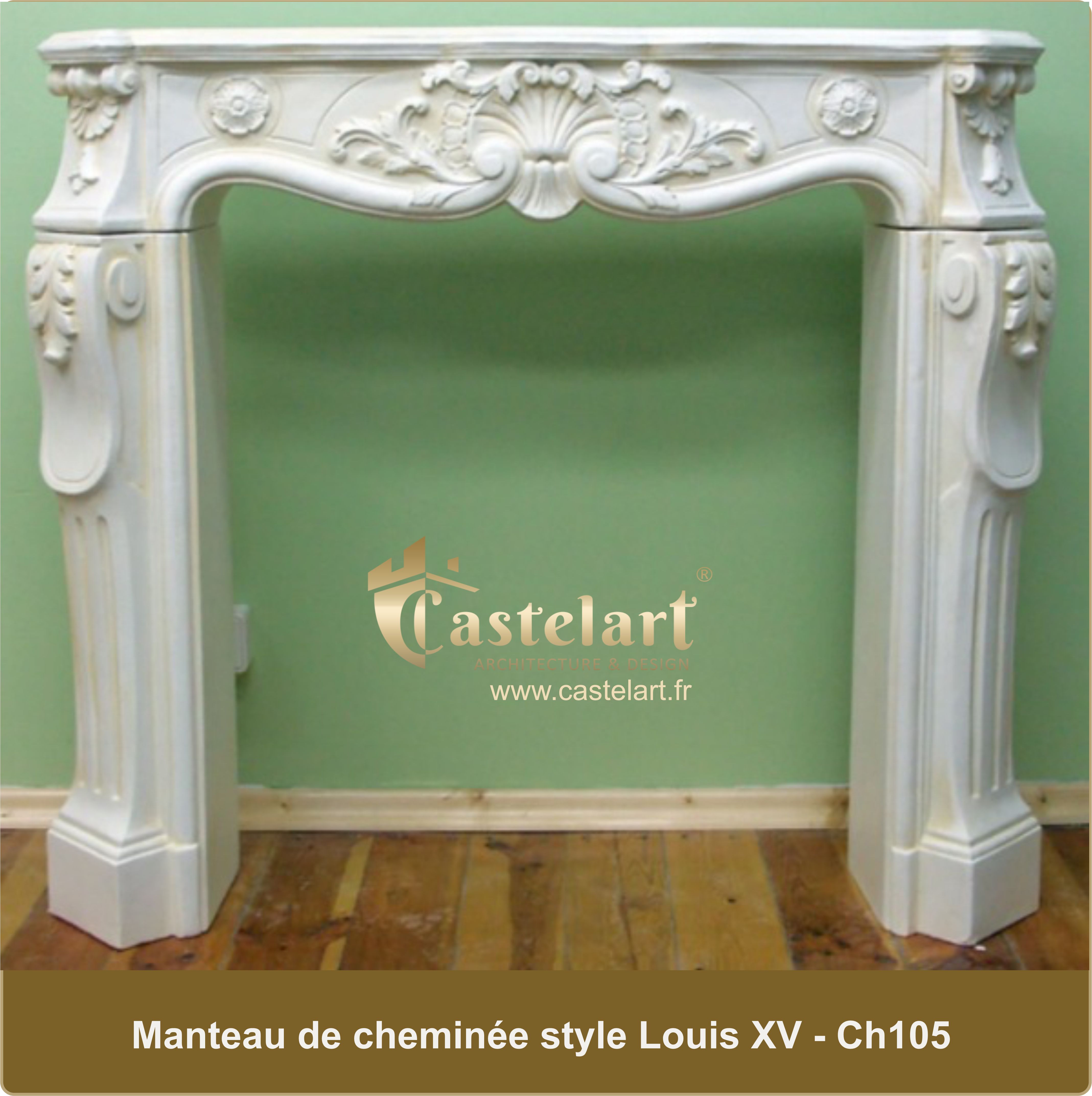 PROMO -10 % ! Manteau de cheminée en plâtre armé, style Louis XV. CH105.