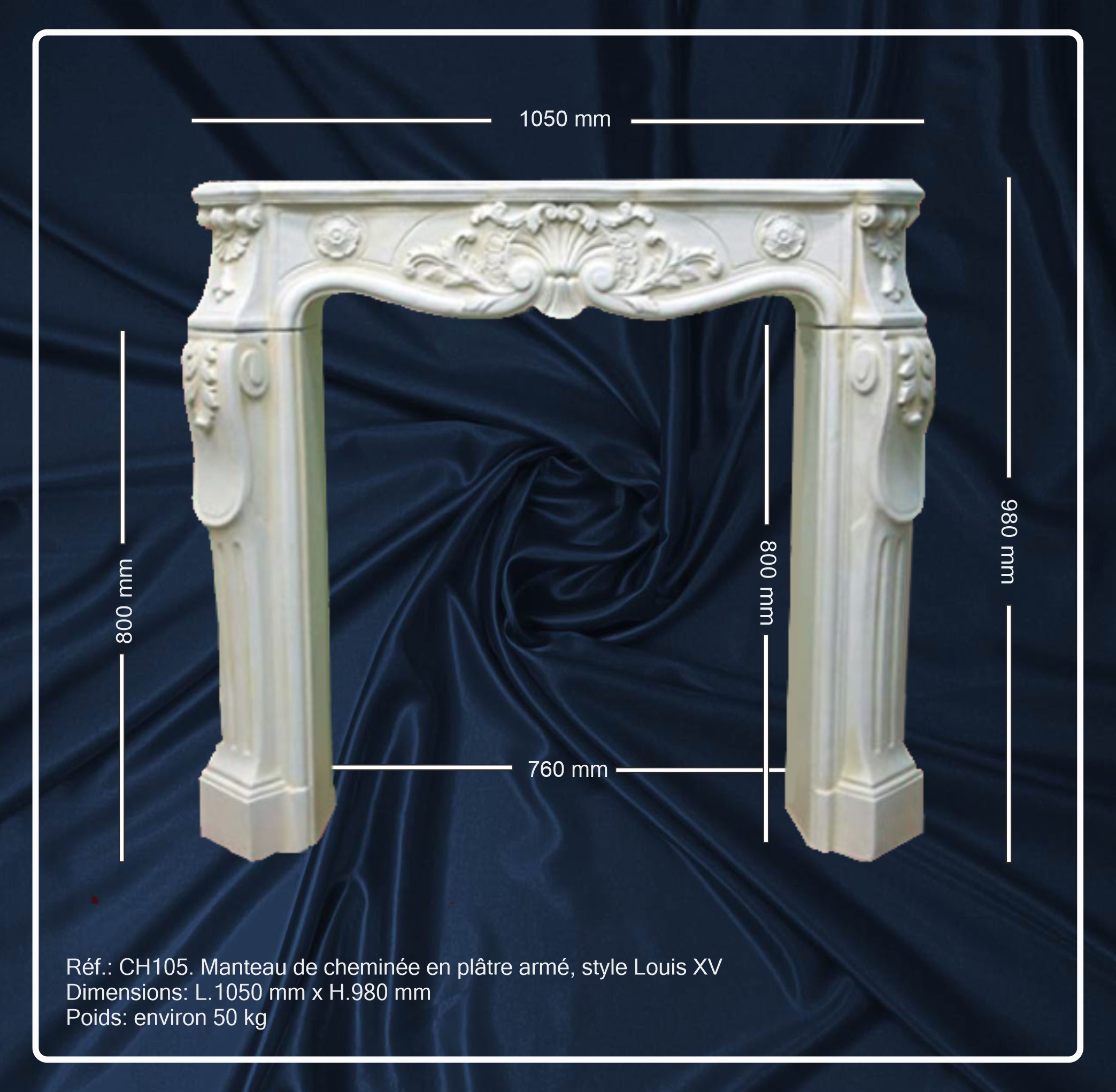 PROMO -10 % ! Manteau de cheminée en plâtre armé, style Louis XV. CH105.