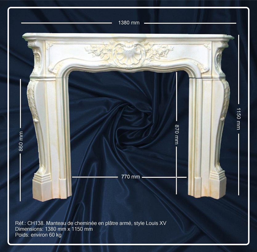 PROMO ! Manteau de cheminée en plâtre armé, style Louis XV. CH138