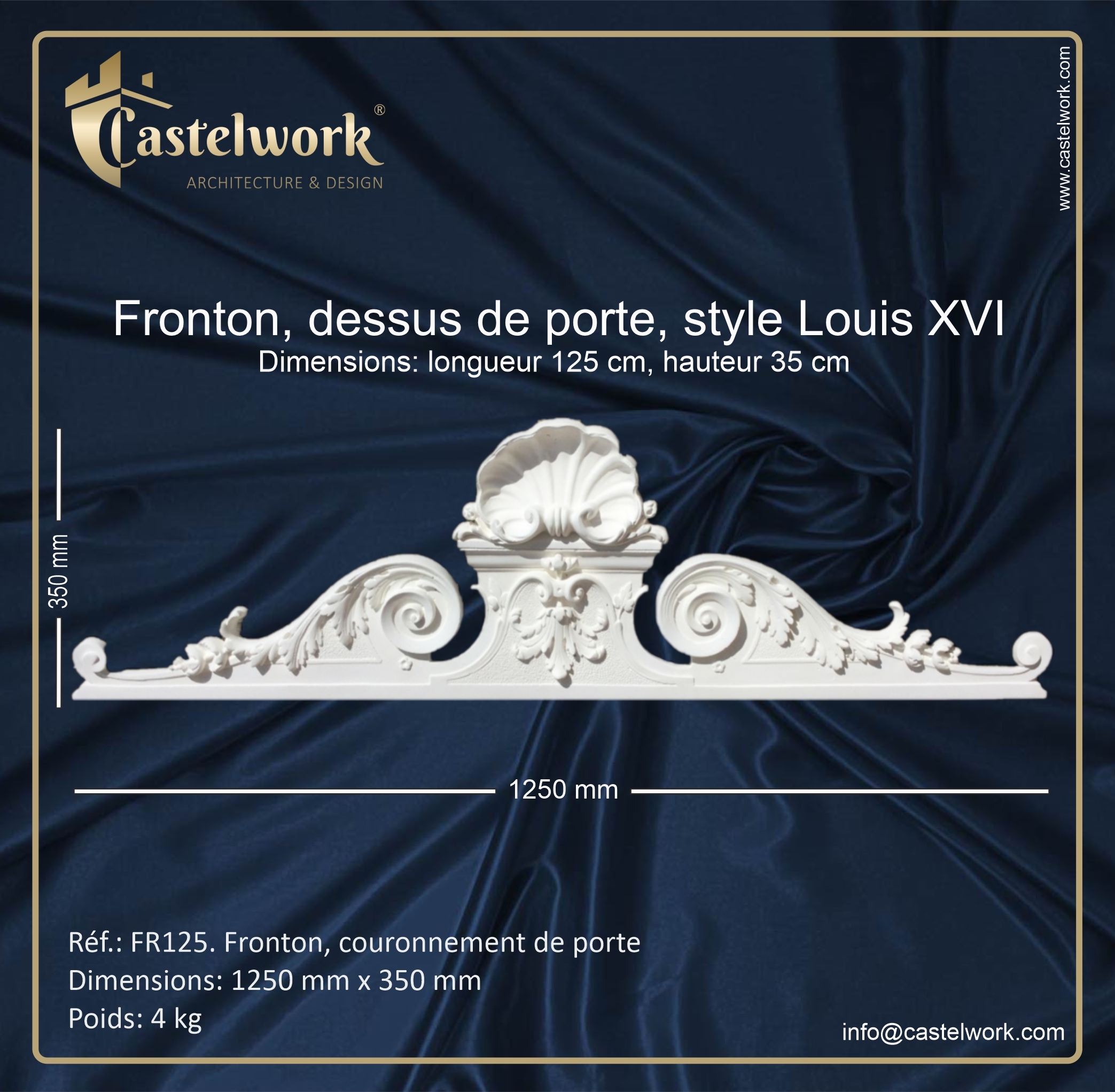 Fronton de porte FR125a - 125 cm x 35 cm (plâtre céramique)