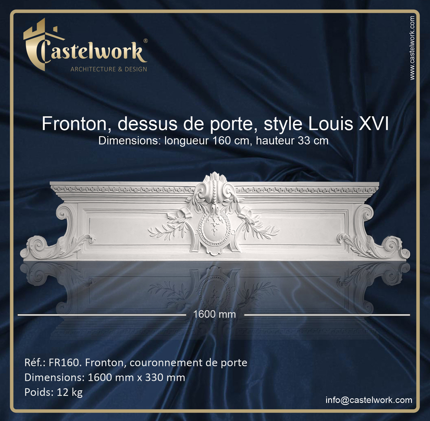 PROMO ! Fronton de porte FR160 - 160 cm x 33 cm (plâtre céramique)