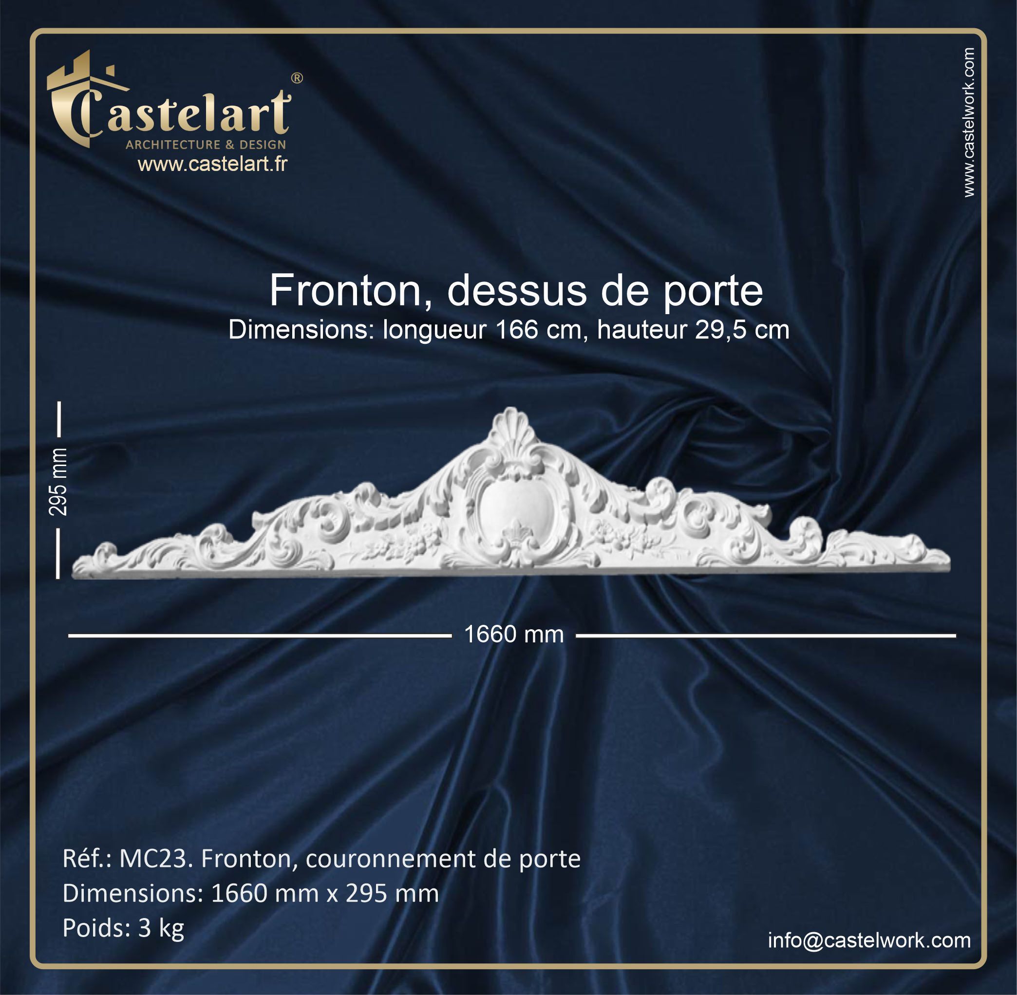 Fronton de porte MC23 - 166 cm x 29,5 cm (plâtre céramique)
