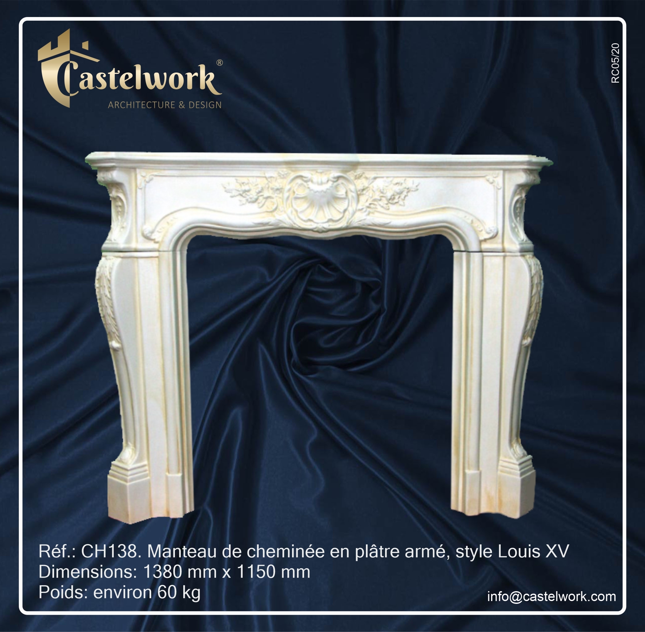 PROMO ! Manteau de cheminée en plâtre armé, style Louis XV. CH138