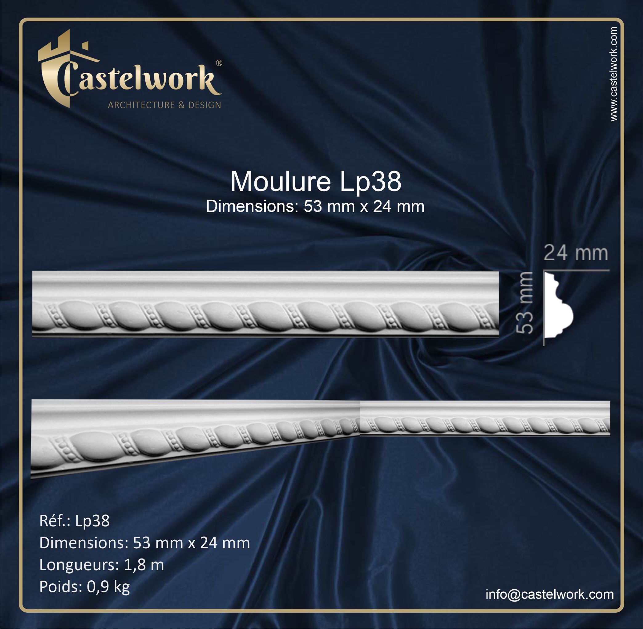 Moulure staff Réf.: LP38 - Prix : 16,50 € / ml