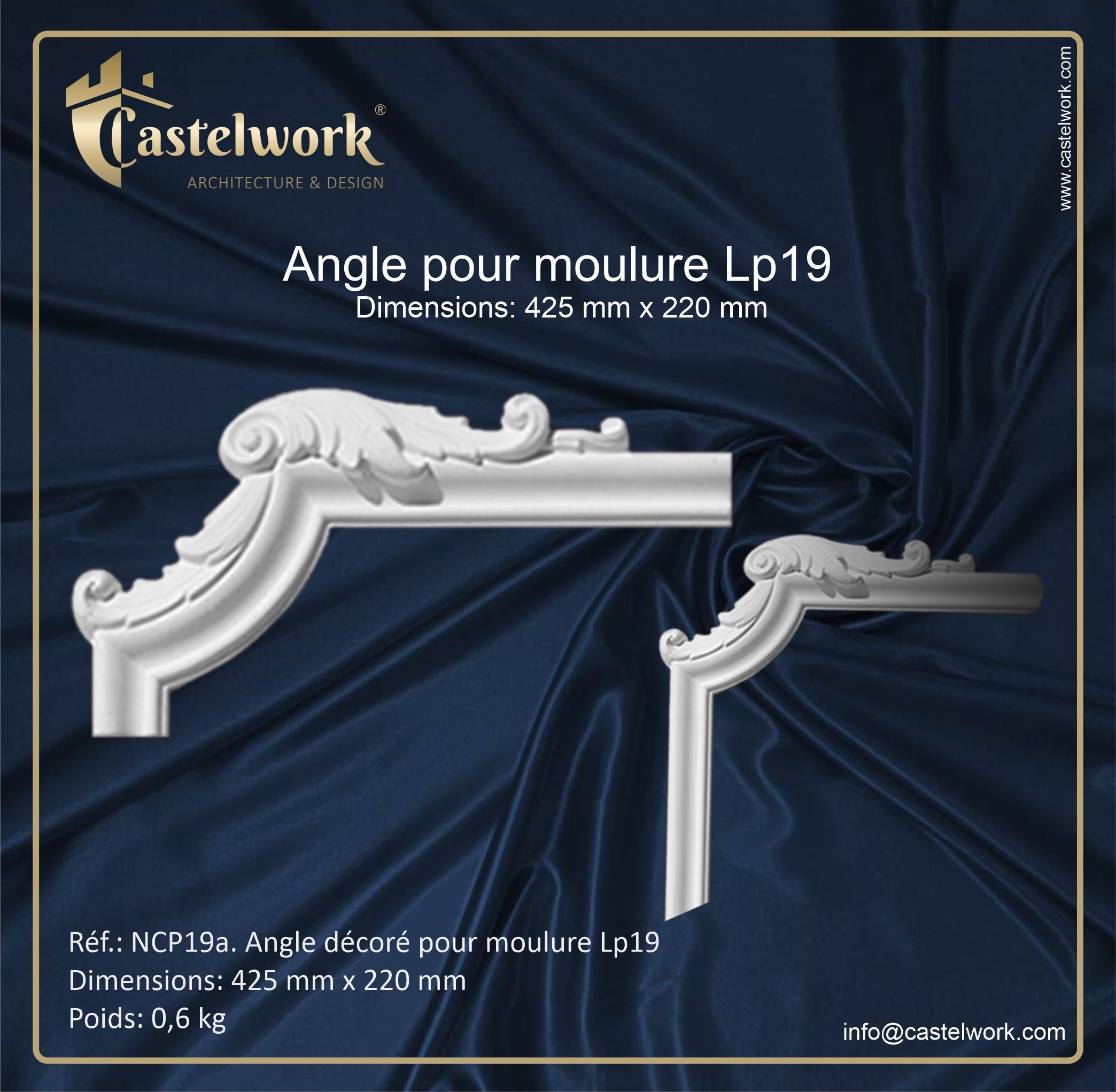 NCP19a. Angle décoré pour moulure LP19
