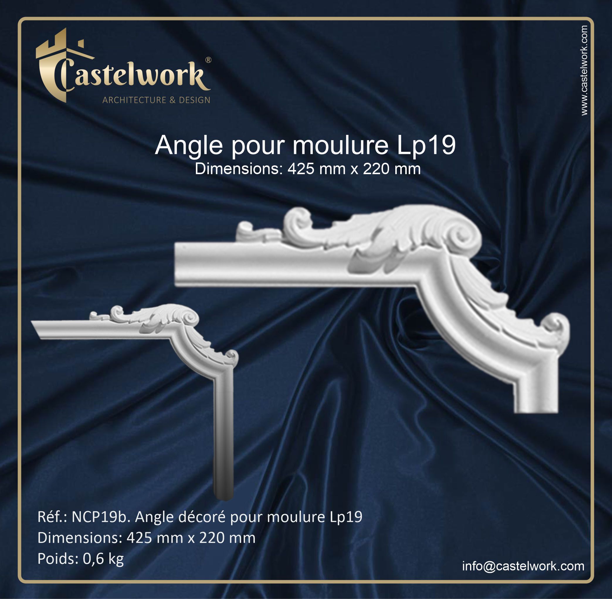 NCP19b. Angle décoré pour moulure LP19