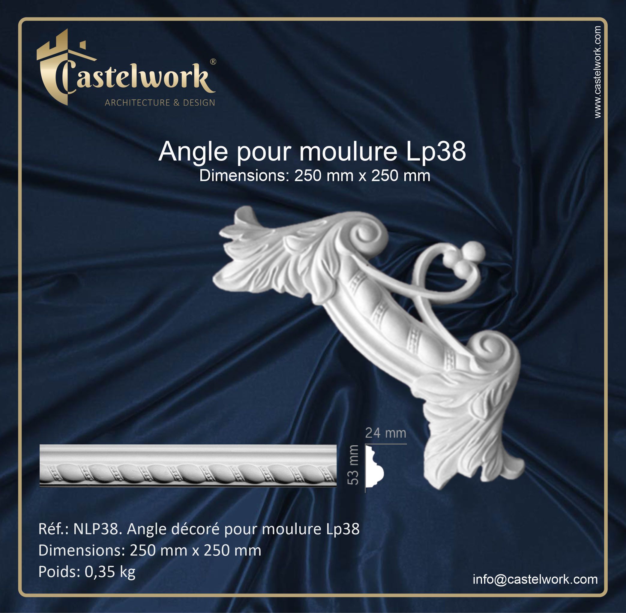NLP38. Angle décoré pour moulure LP38