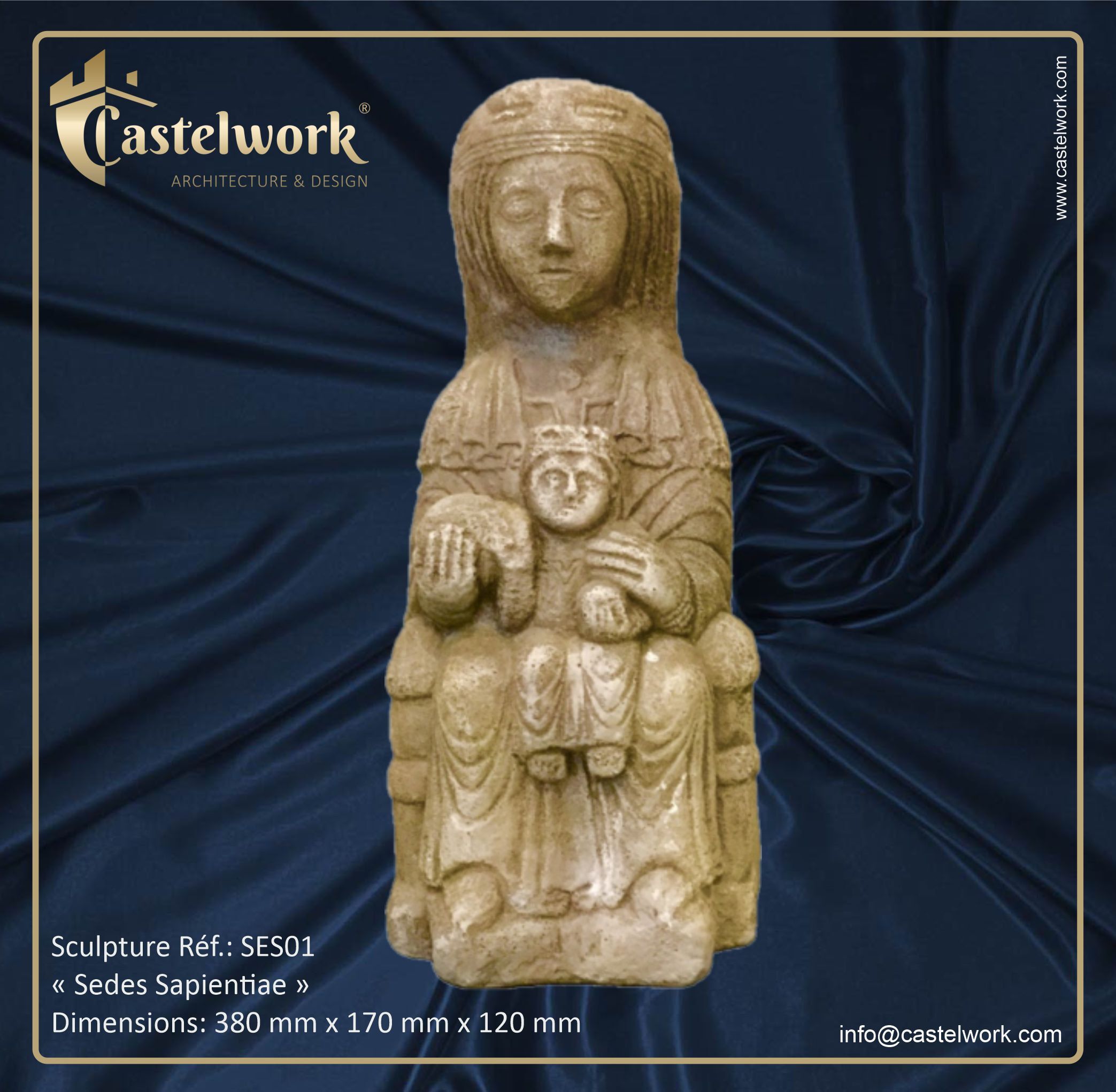 Sculpture « Vierge Marie avec enfant et globe »