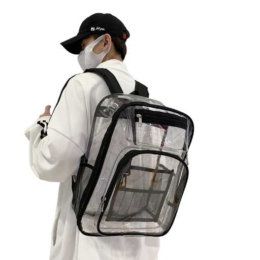 Clear backpack with multiple compartments for daily use